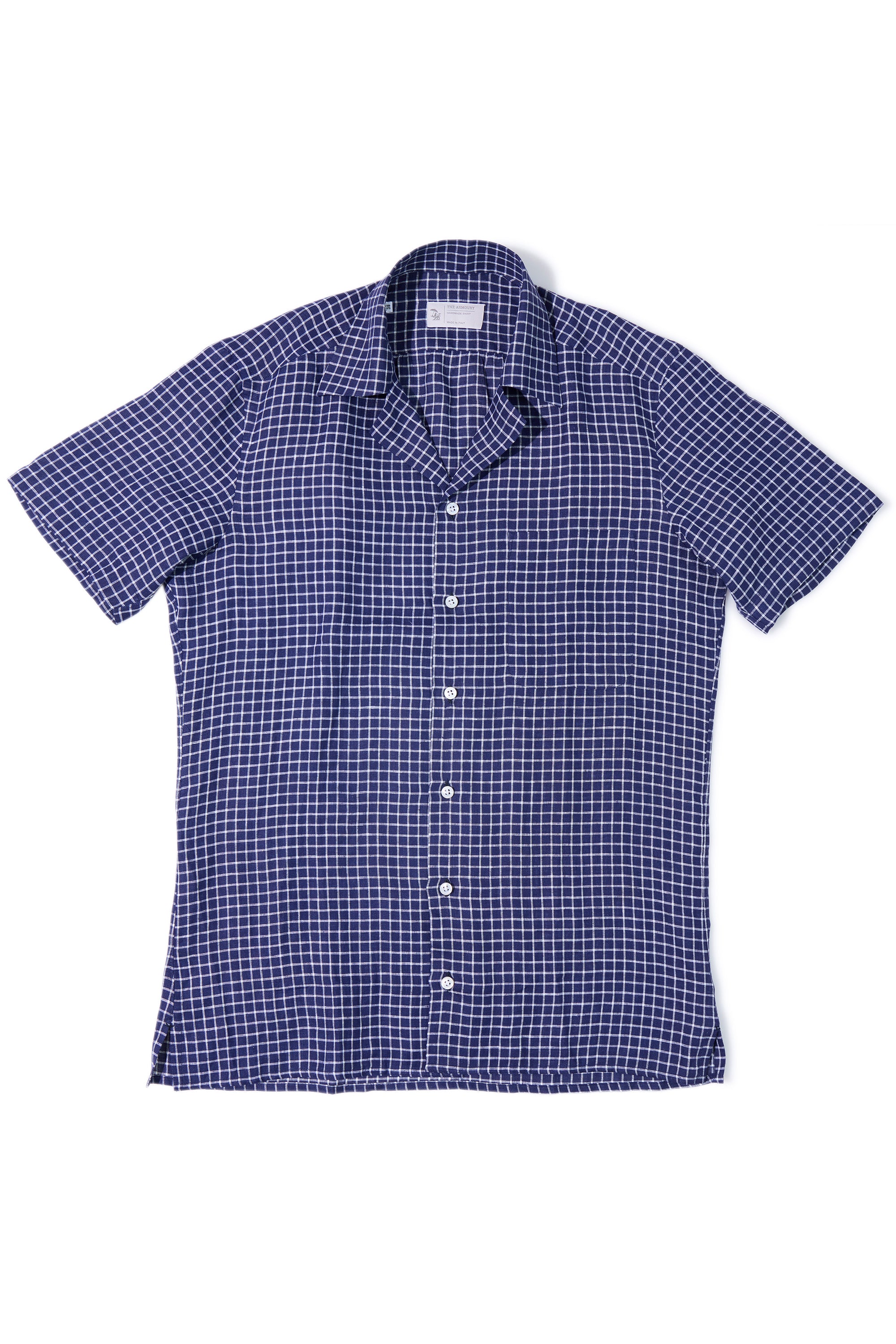 The Armoury Berlino 71 Navy Check Linen Short Sleeve Sport Shirt