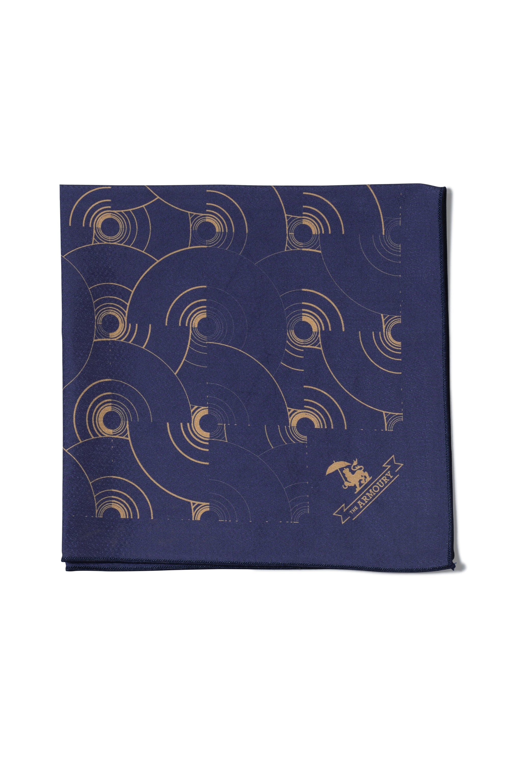 The Armoury Lens Cloth Navy with Gold Circles Pocket Square