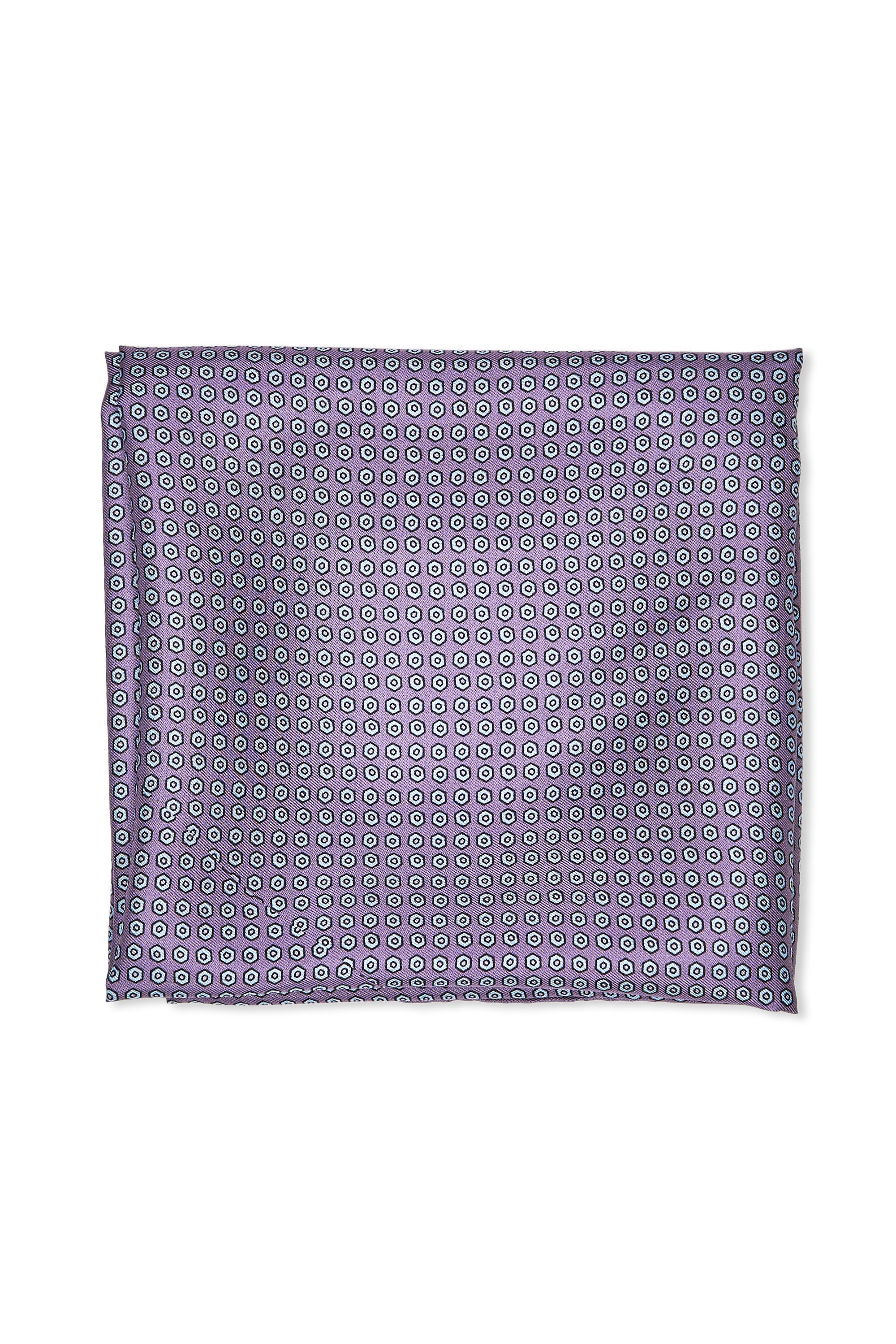 Brioni Lilac with Light Blue Hexagon Pattern Silk Scarf