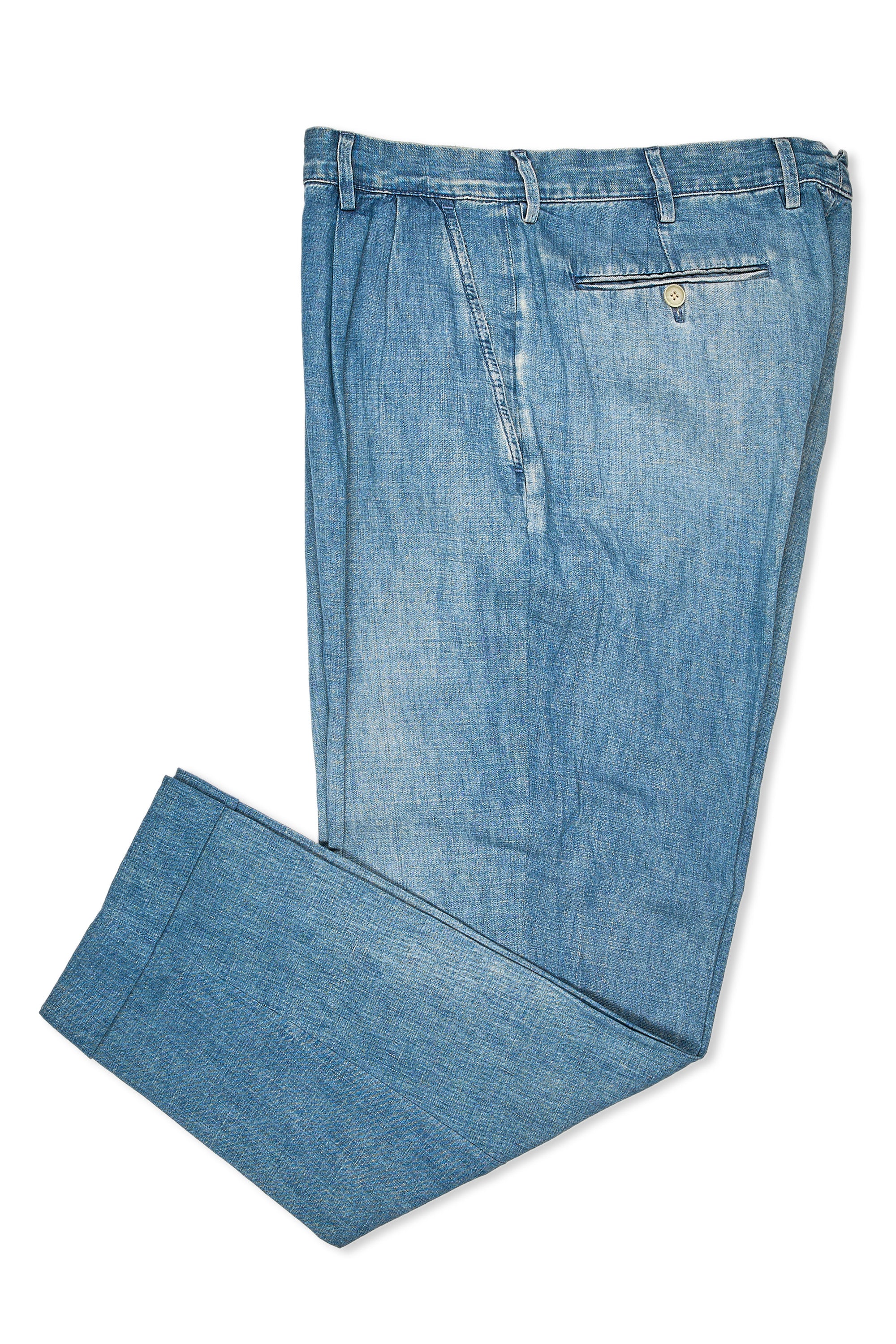 Ralph Lauren Purple Label Washed Denim Pleated Trousers