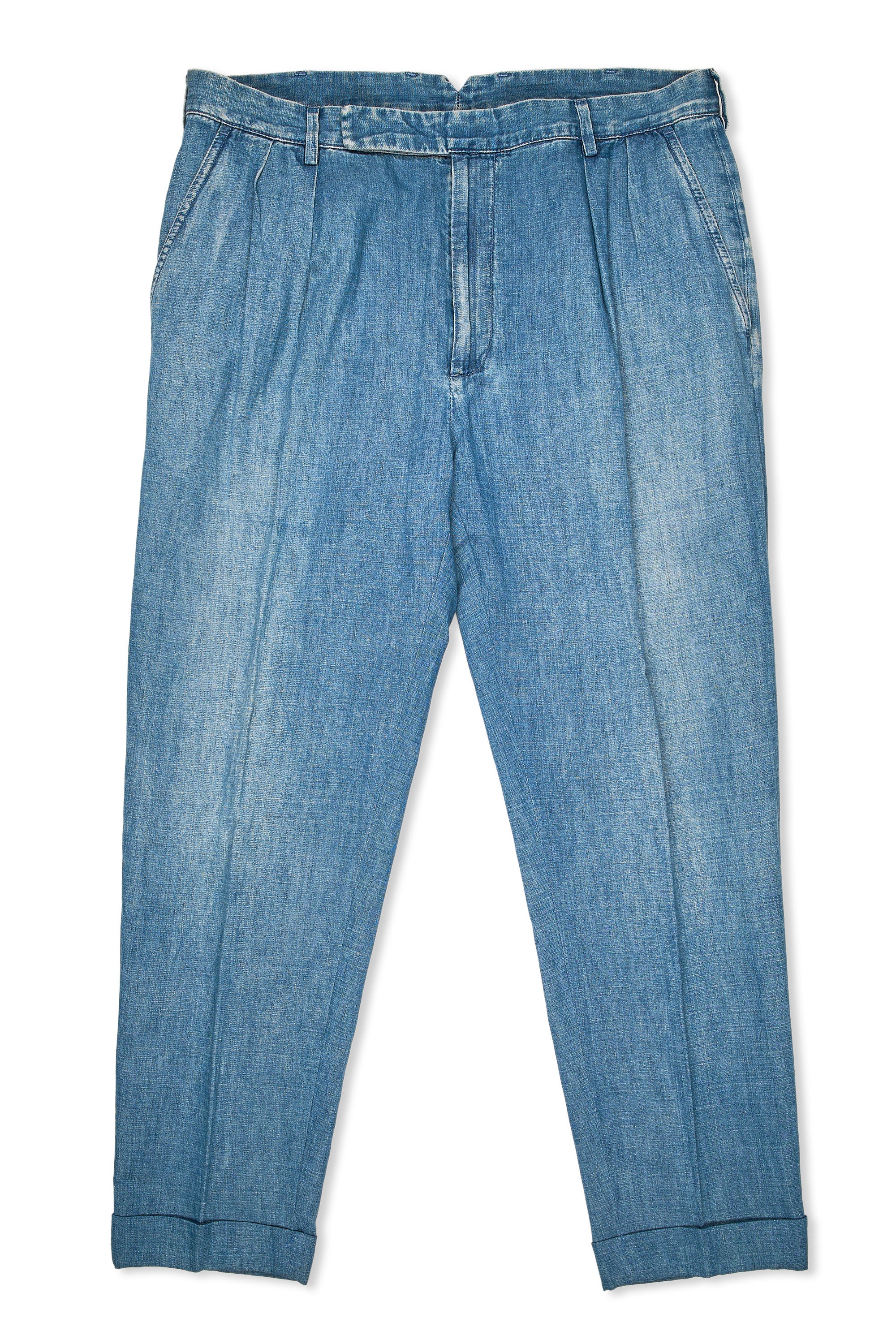 Ralph Lauren Purple Label Washed Denim Pleated Trousers
