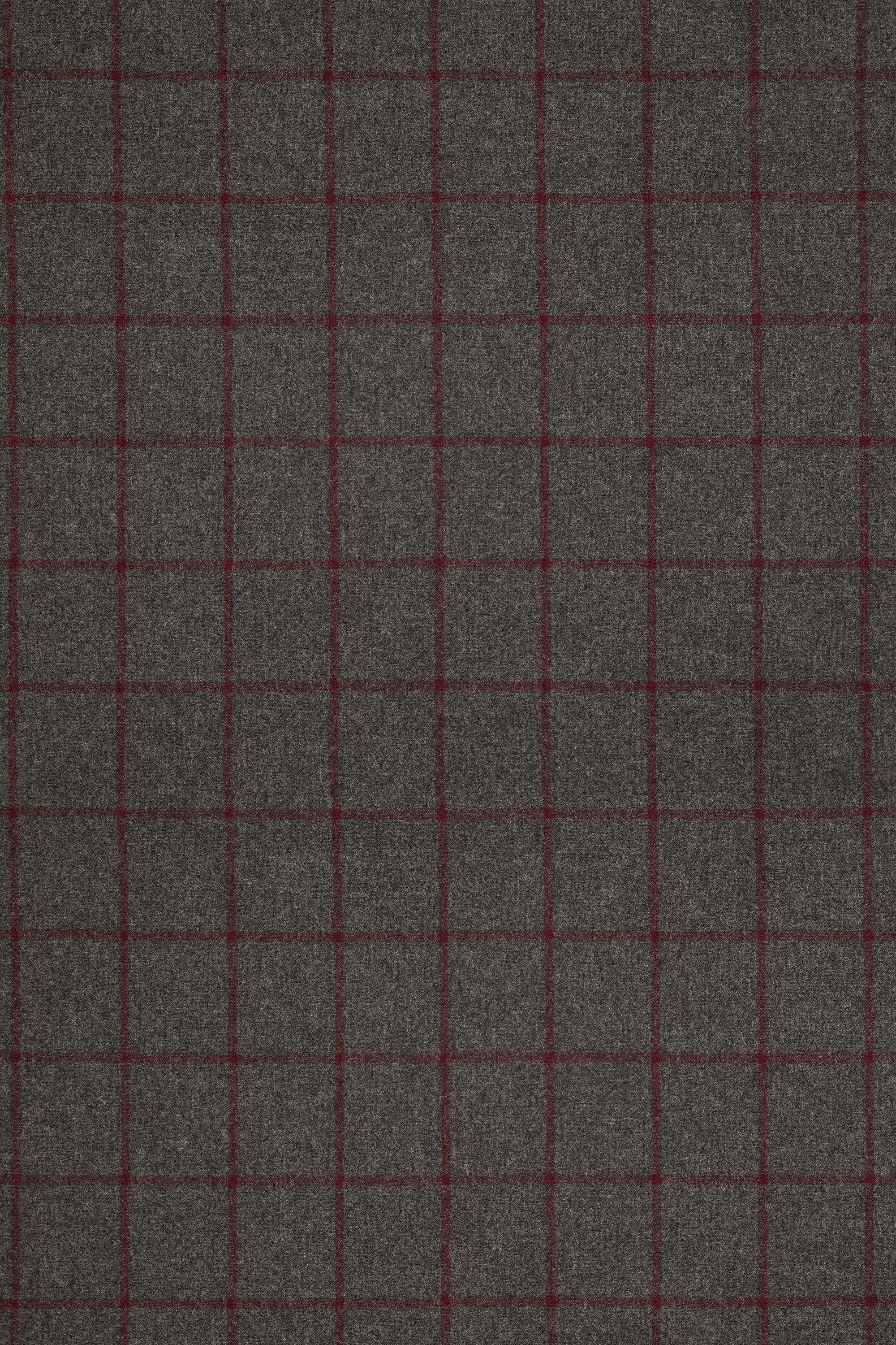 Drapers Grey with Burgundy Windowpane Virgin Wool Cloth - 2.2m