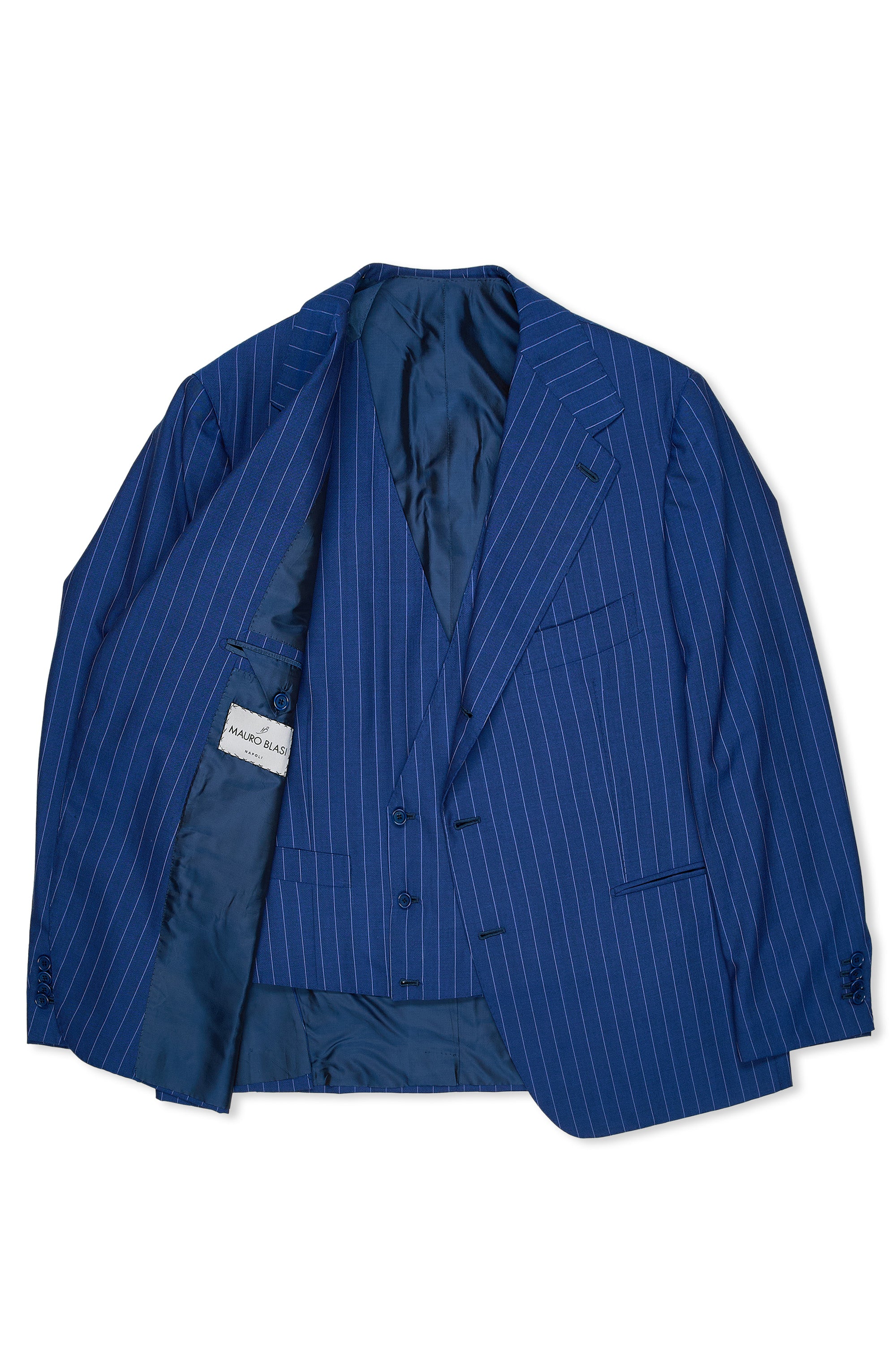 Mauro Blasi Blue with White Stripe Wool Sport Coat with Vest