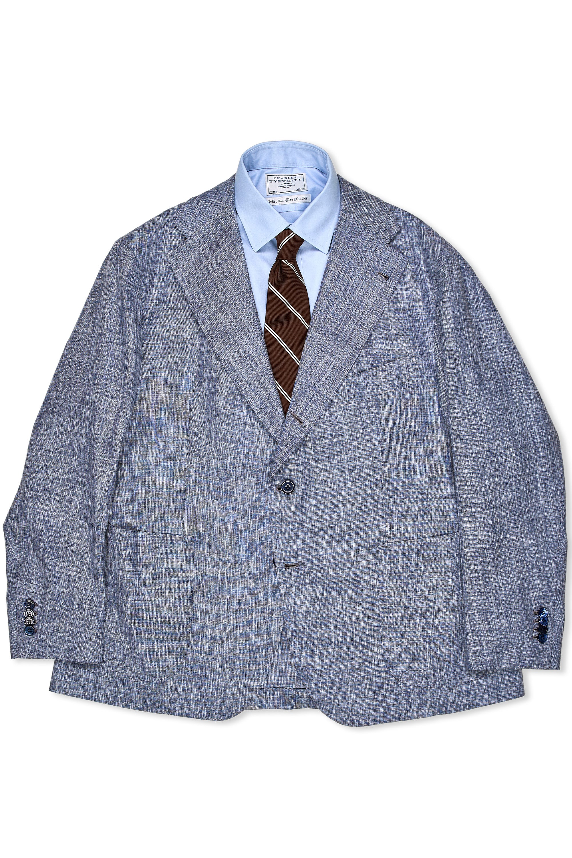 Orazio Luciano White/Light Blue Check Cotton/Wool/Silk Sport Coat