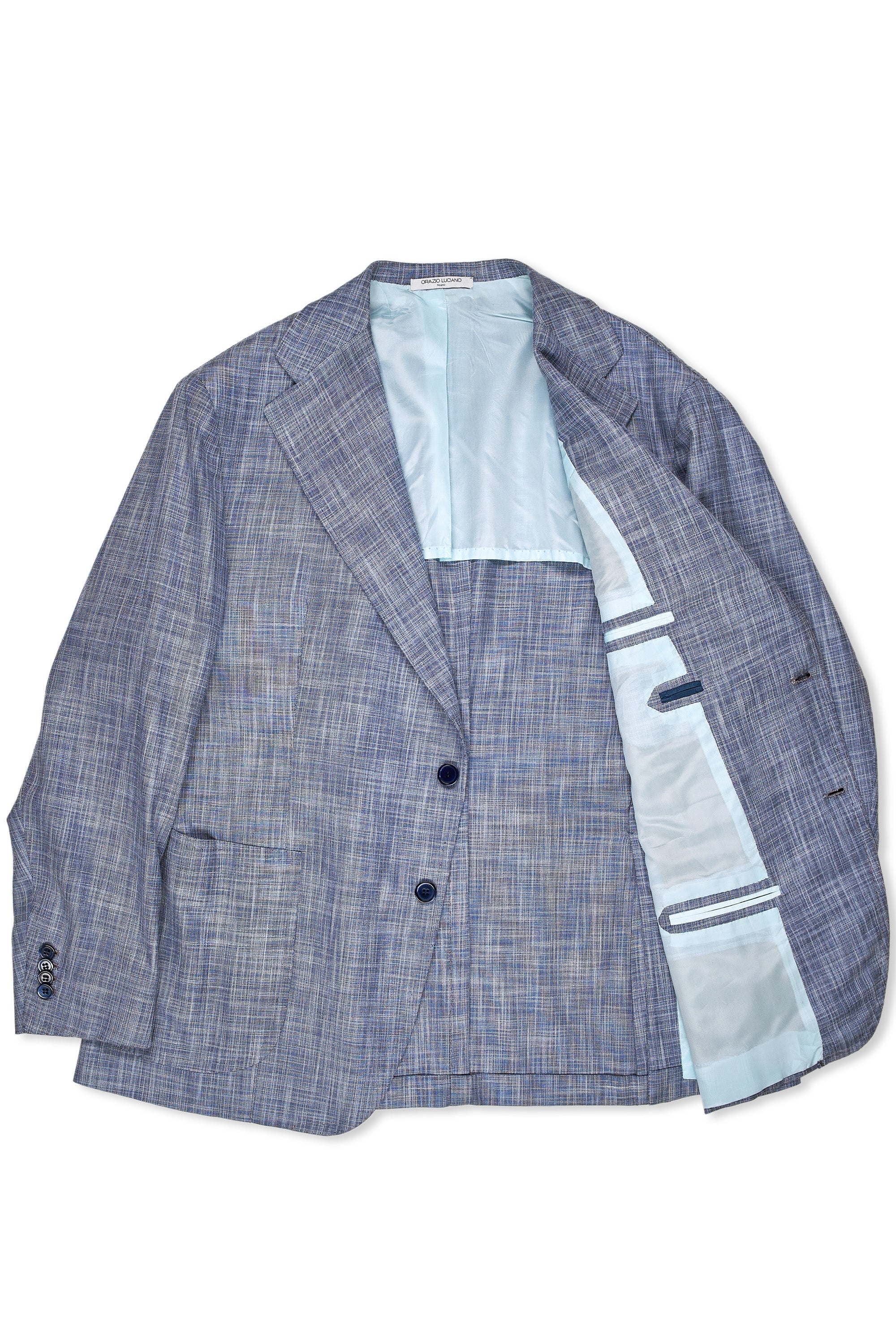 Orazio Luciano White/Light Blue Check Cotton/Wool/Silk Sport Coat