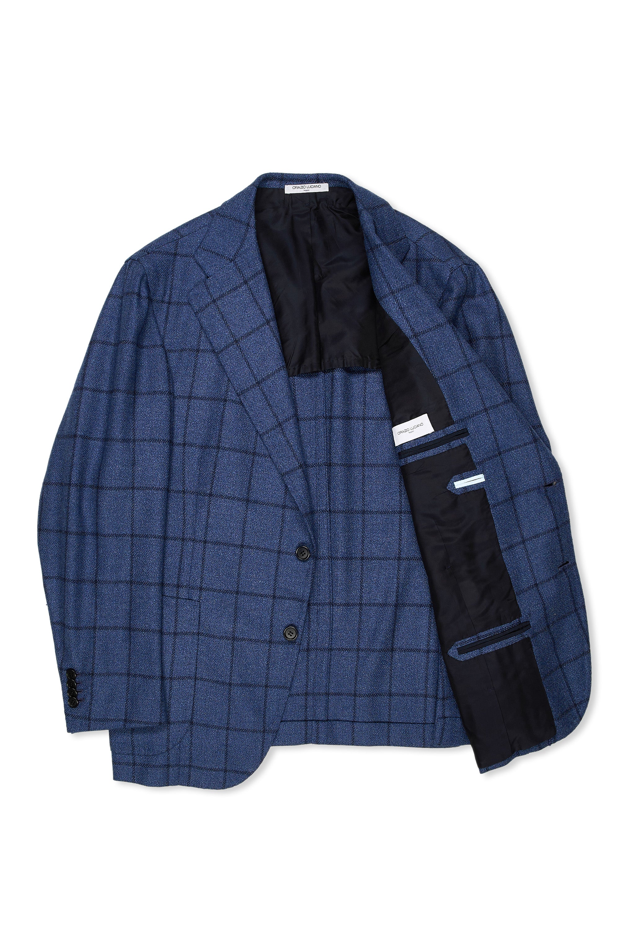 Orazio Luciano Blue/Navy Check Twill Wool/Silk Sport Coat
