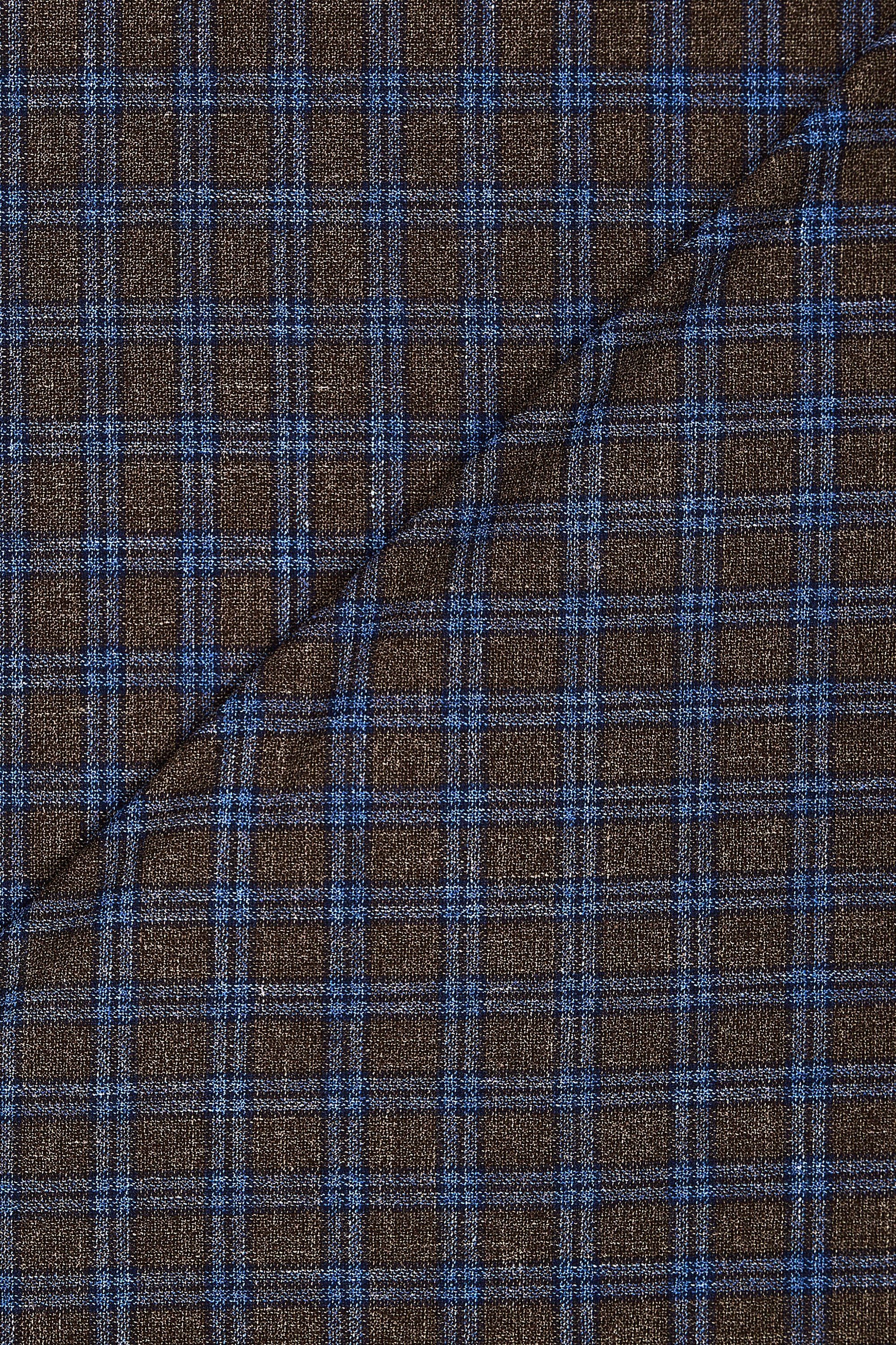 Vitale Barberis Canonico for Drapers Brown/Blue Check Wool/Silk Cloth - 2.2m