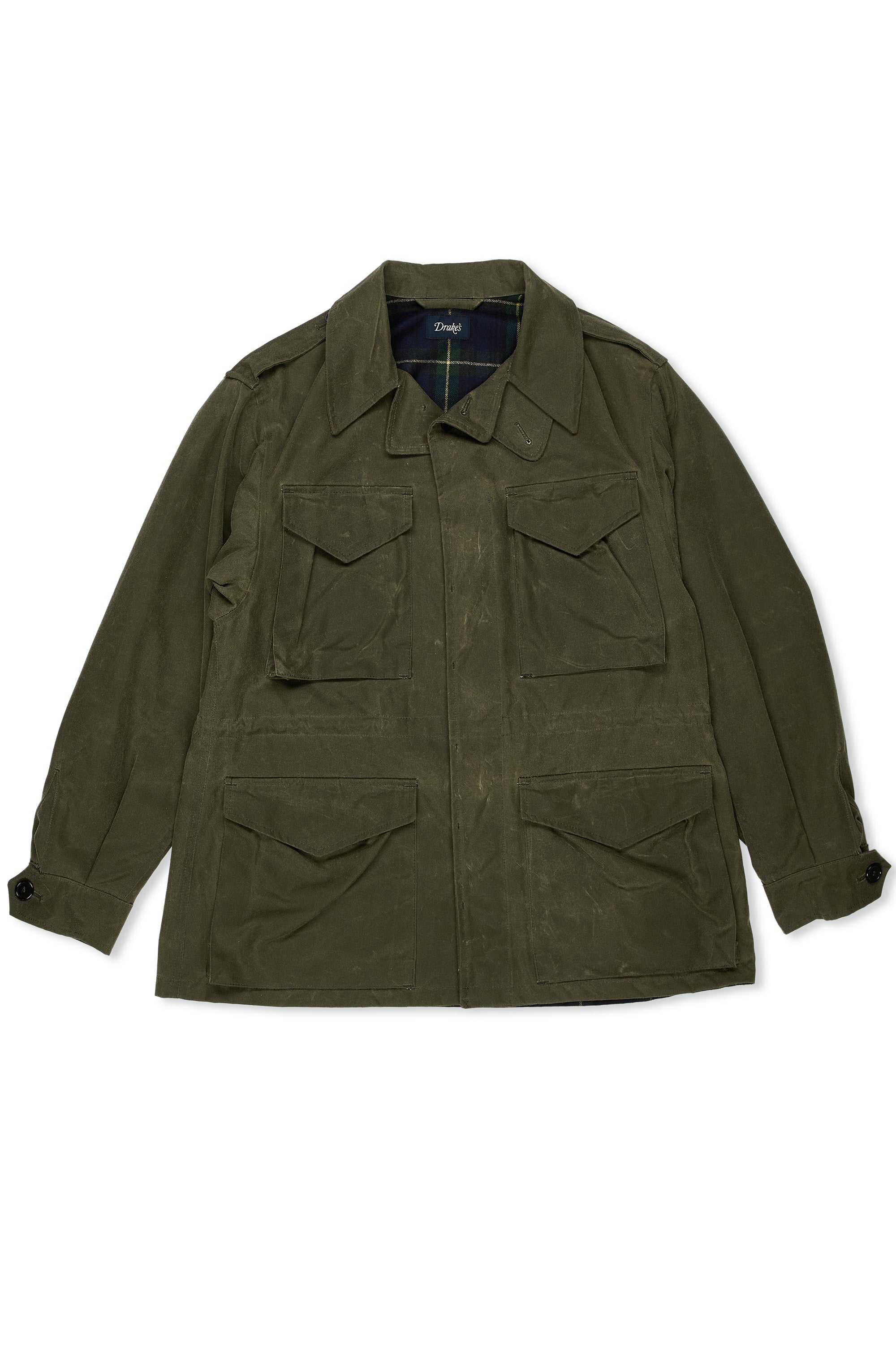 Drake's Olive Waxed Cotton Field Jacket