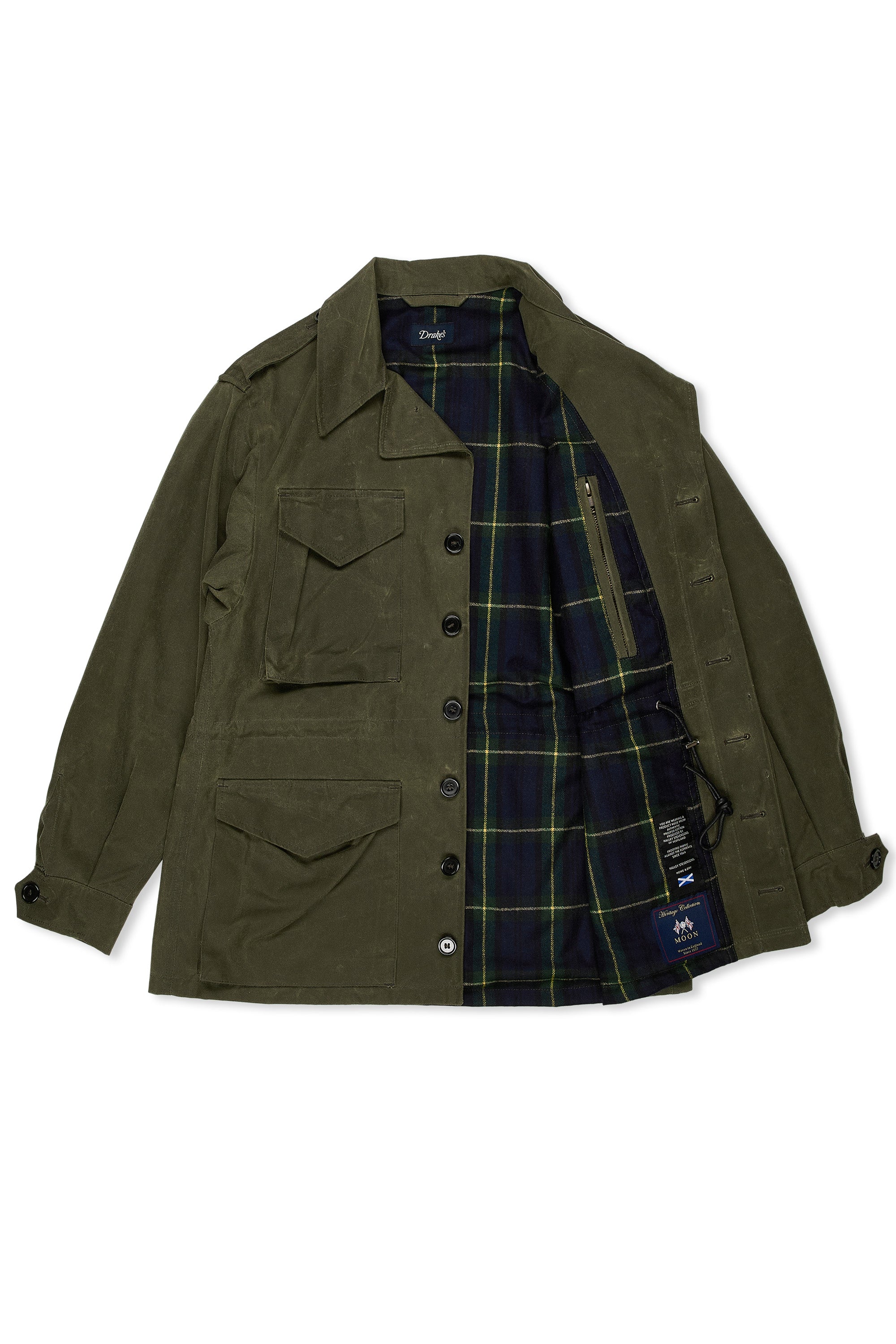 Drake's Olive Waxed Cotton Field Jacket
