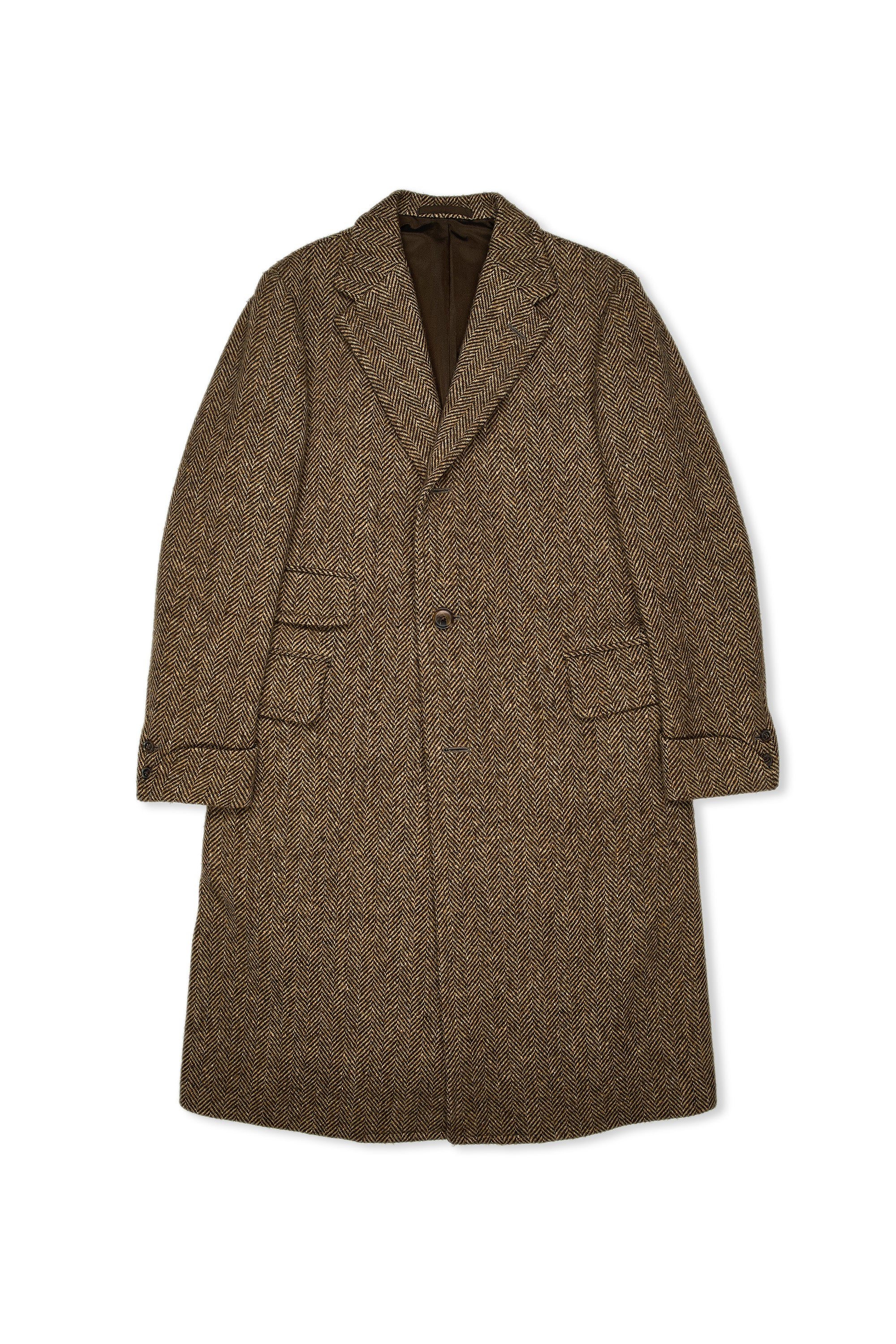 Tailor Caid Brown Herringbone Tweed Wool Overcoat