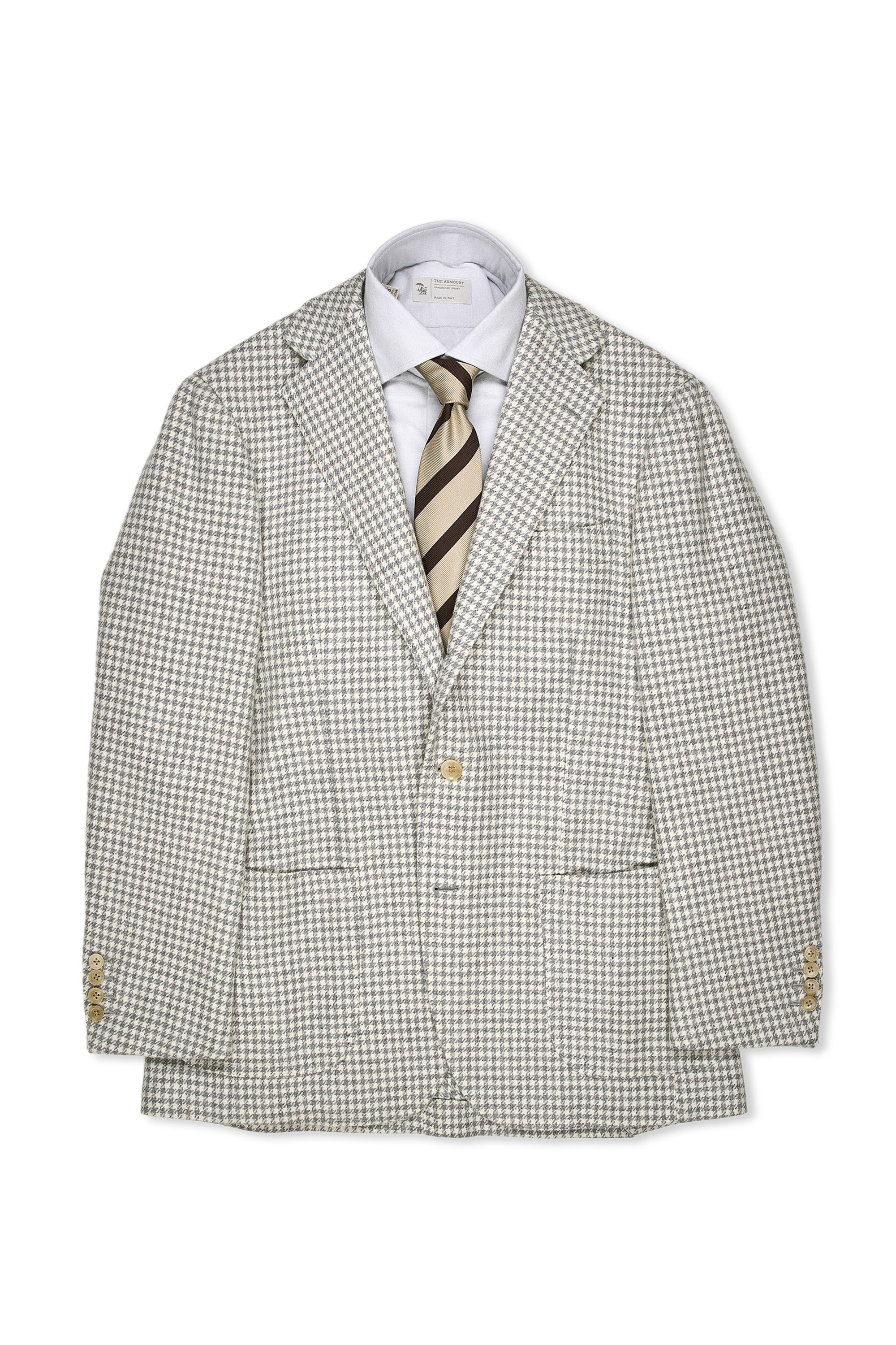 Ring Jacket Meister Cream with Grey Houndstooth Wool Sport Coat