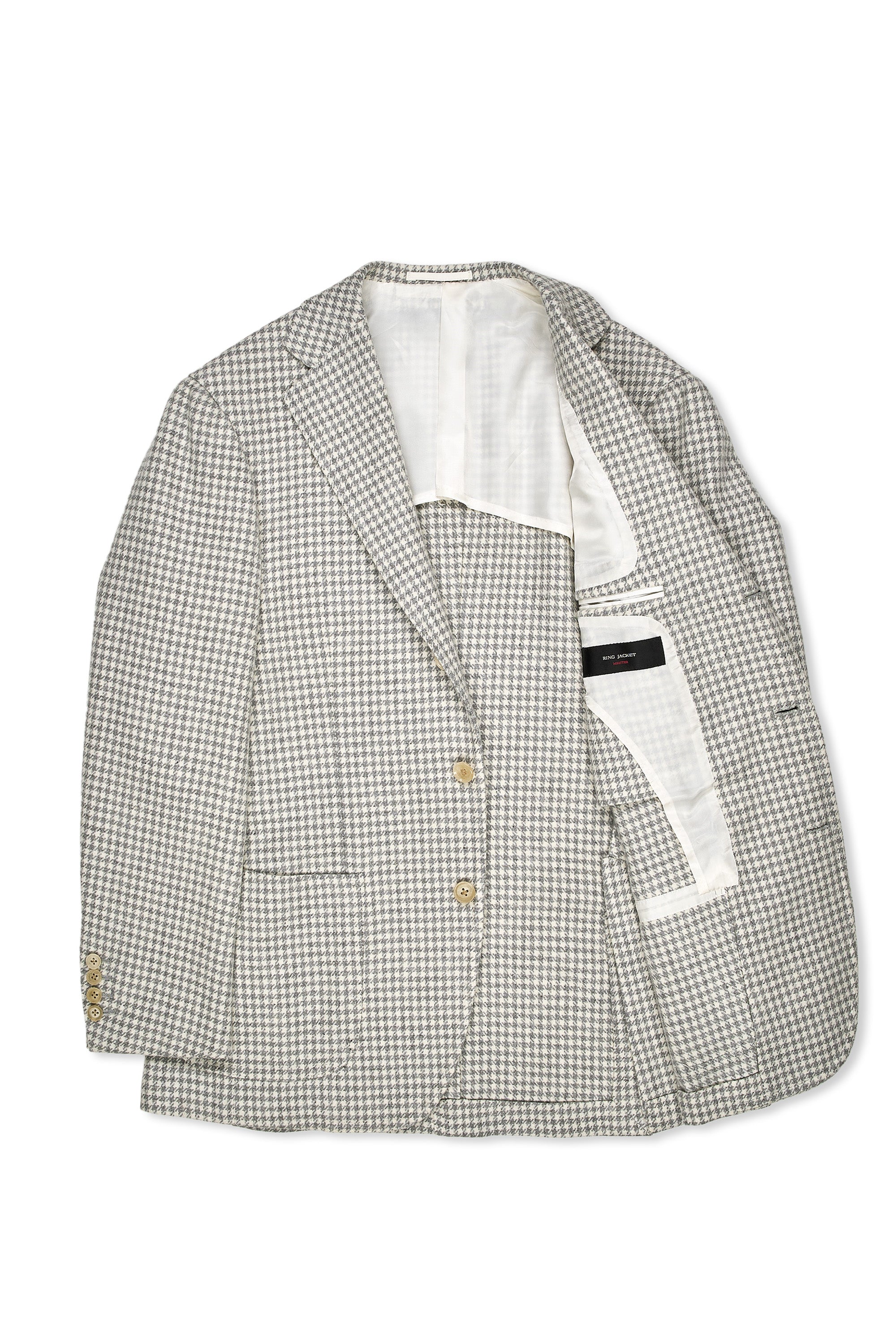 Ring Jacket Meister Cream with Grey Houndstooth Wool Sport Coat