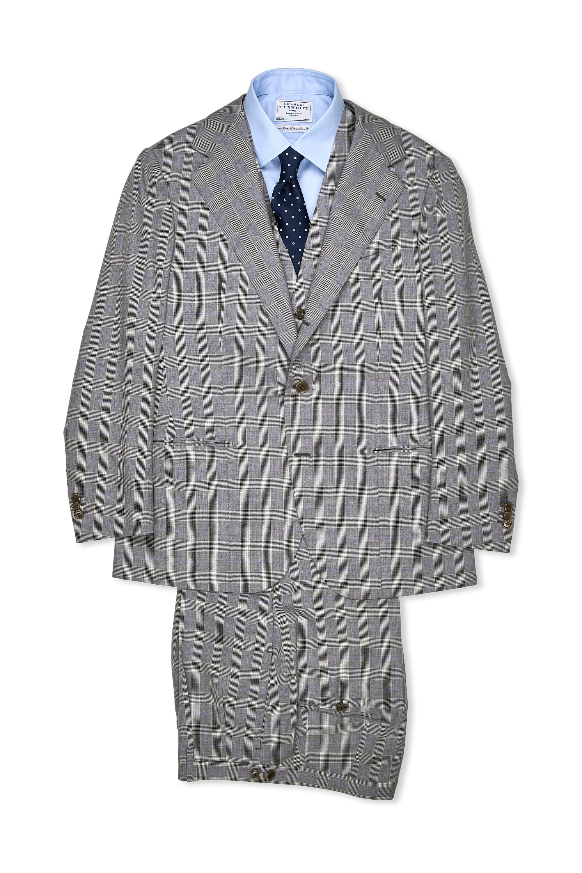 Ciccio Grey/Purple Prince of Wales Check Wool 3 Piece Suit Bespoke