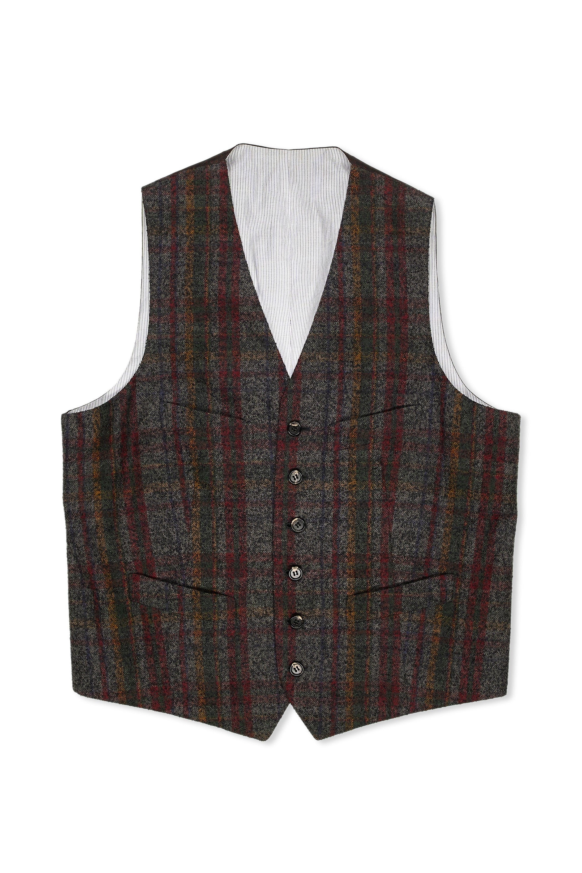 Liverano & Liverano Grey/Red/Orange Check Flannel Wool Waistcoat Bespoke