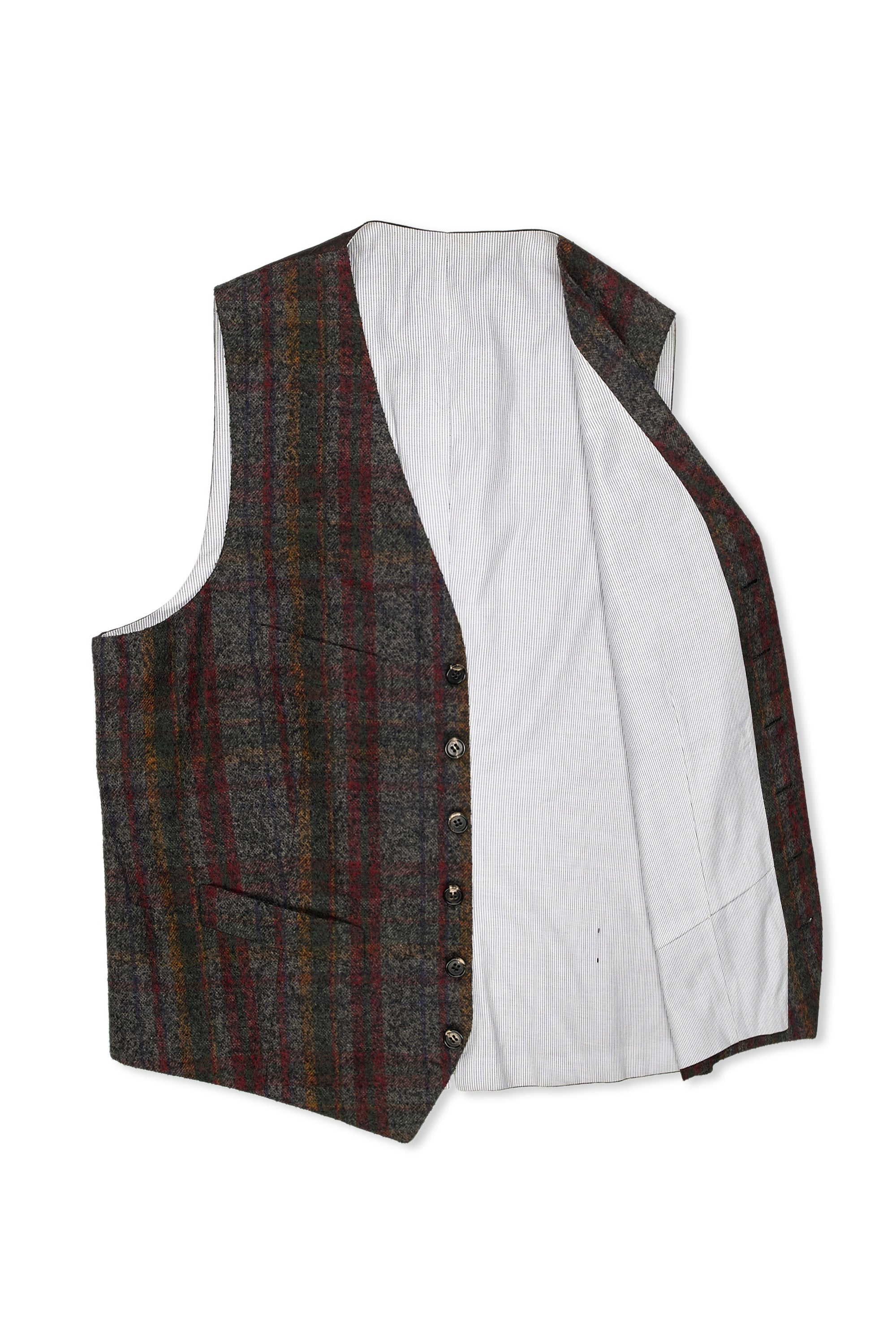 Liverano & Liverano Grey/Red/Orange Check Flannel Wool Waistcoat Bespoke