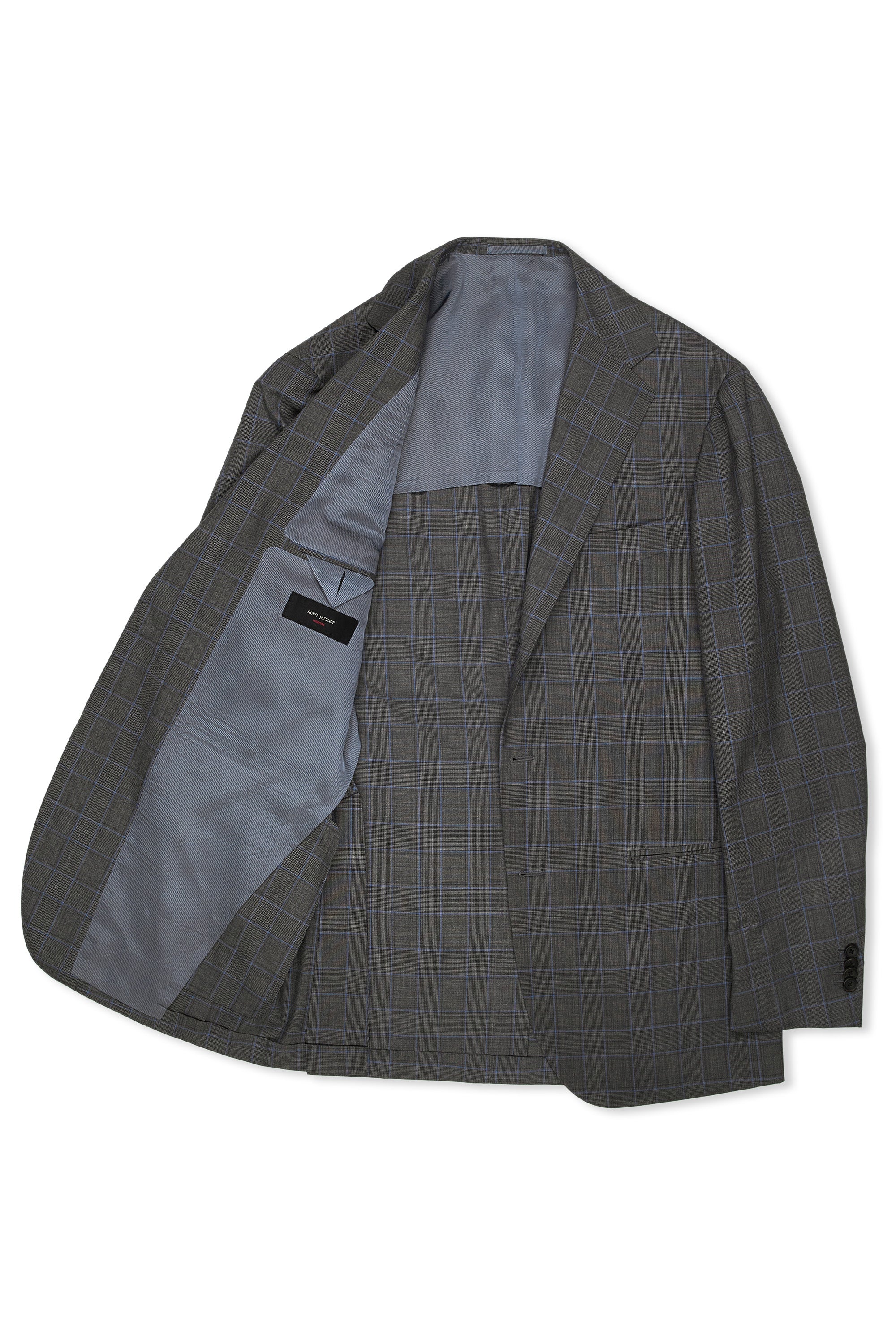 Ring Jacket Meister Blue/Grey Check Wool/Silk Suit MTO
