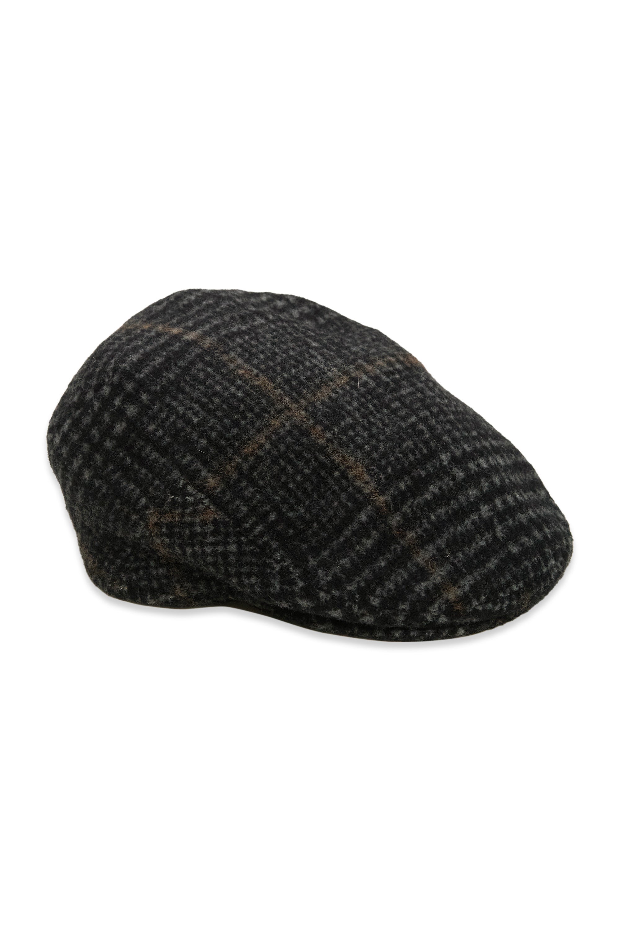 Cappellificio Biellese Charcoal/Brown Check Wool Hunting Cap