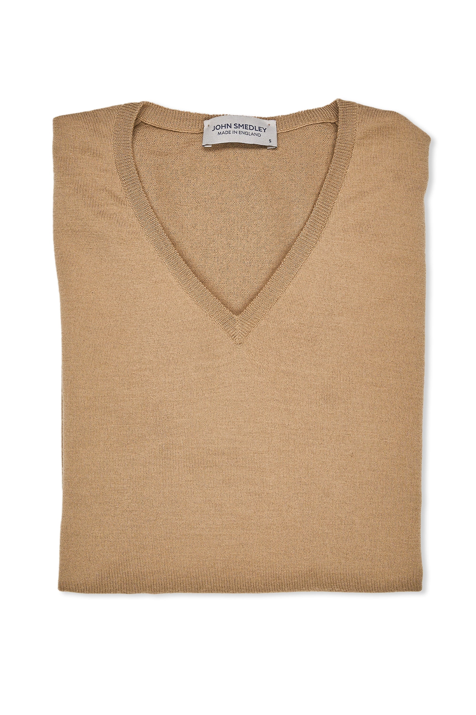 John Smedley Beige-Brown Merino Wool V-neck Sweater