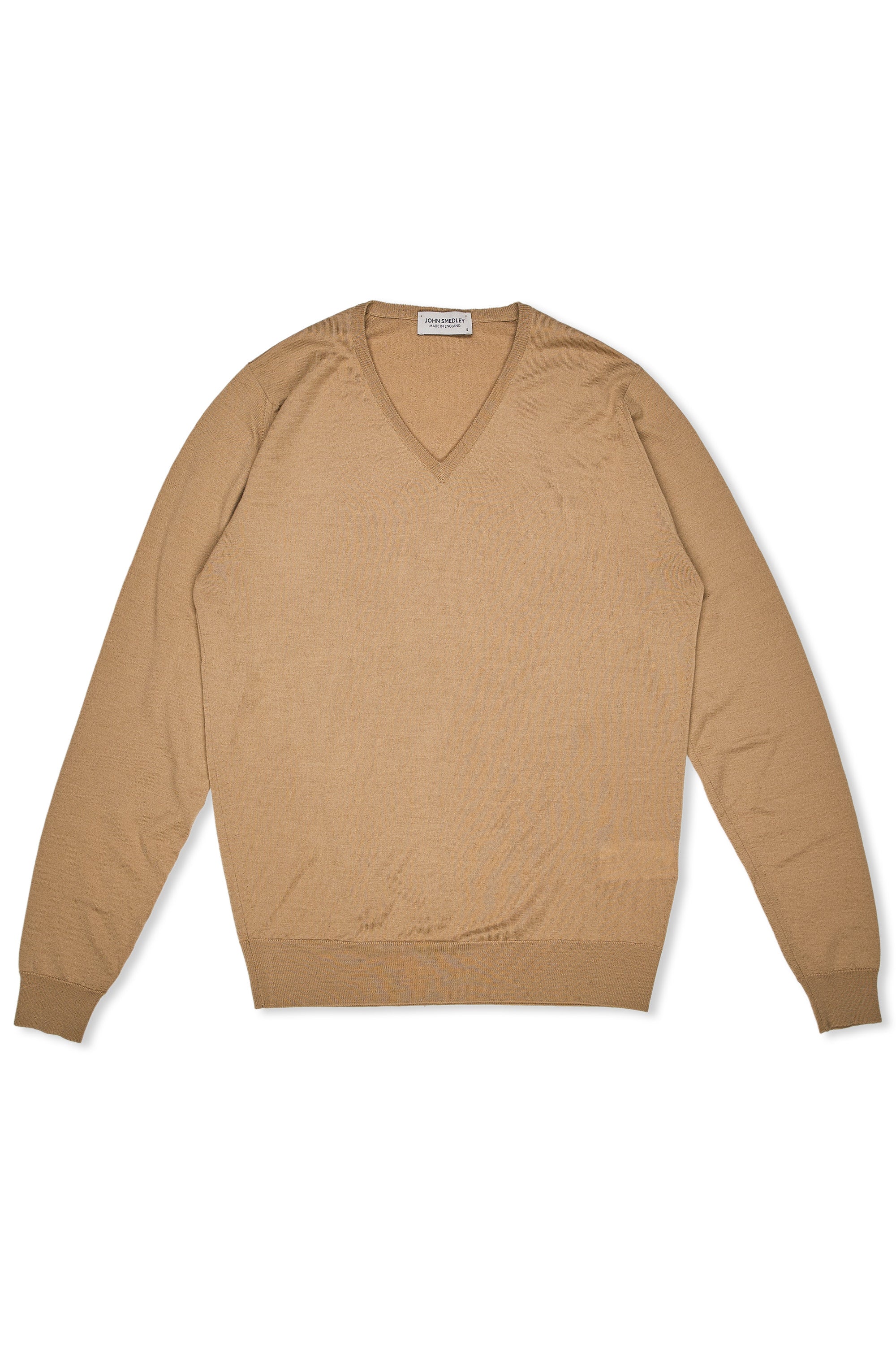 John Smedley Beige-Brown Merino Wool V-neck Sweater