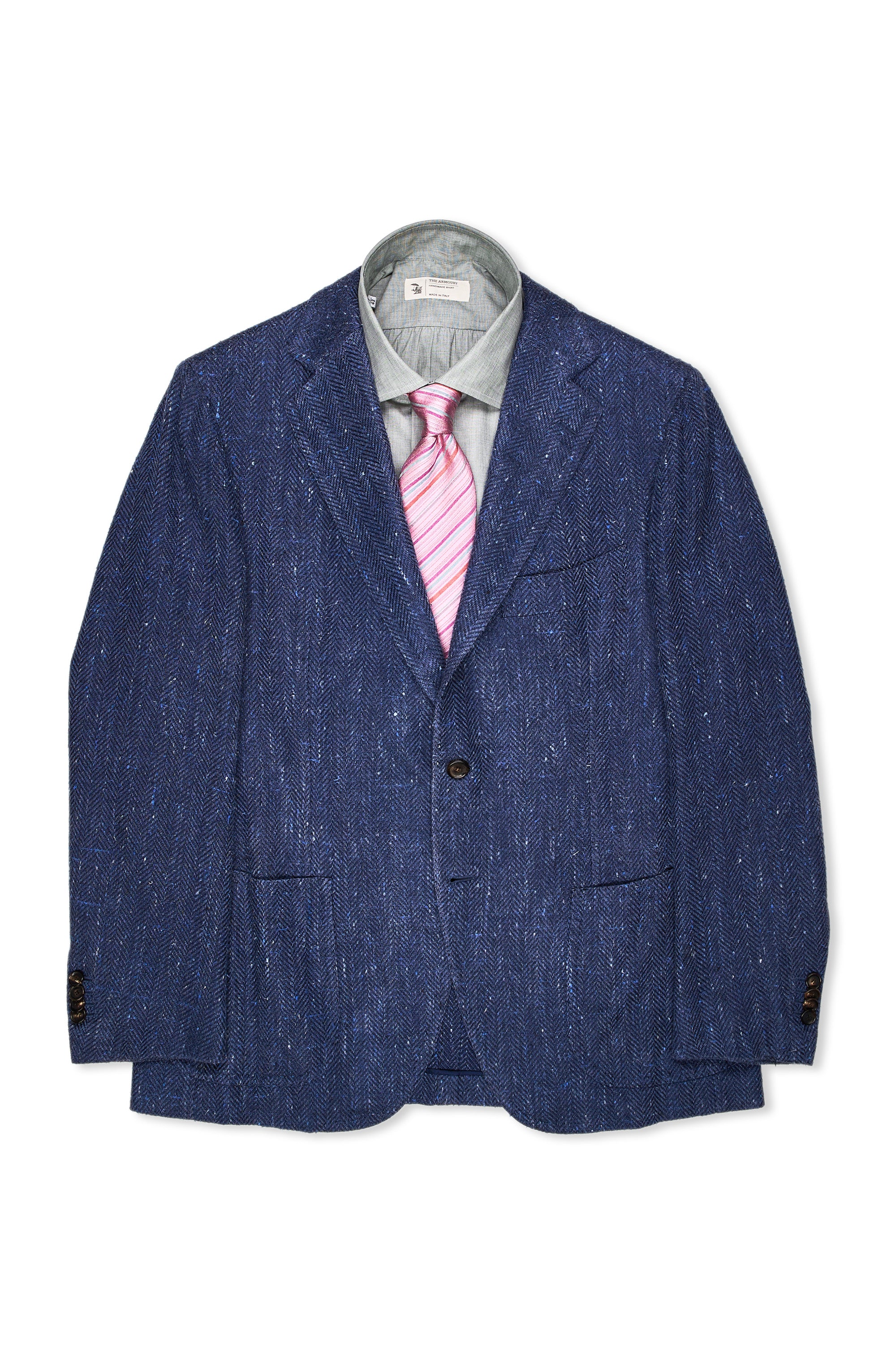 Cesare Attolini Blue/White Herringbone Silk/Wool Sport Coat