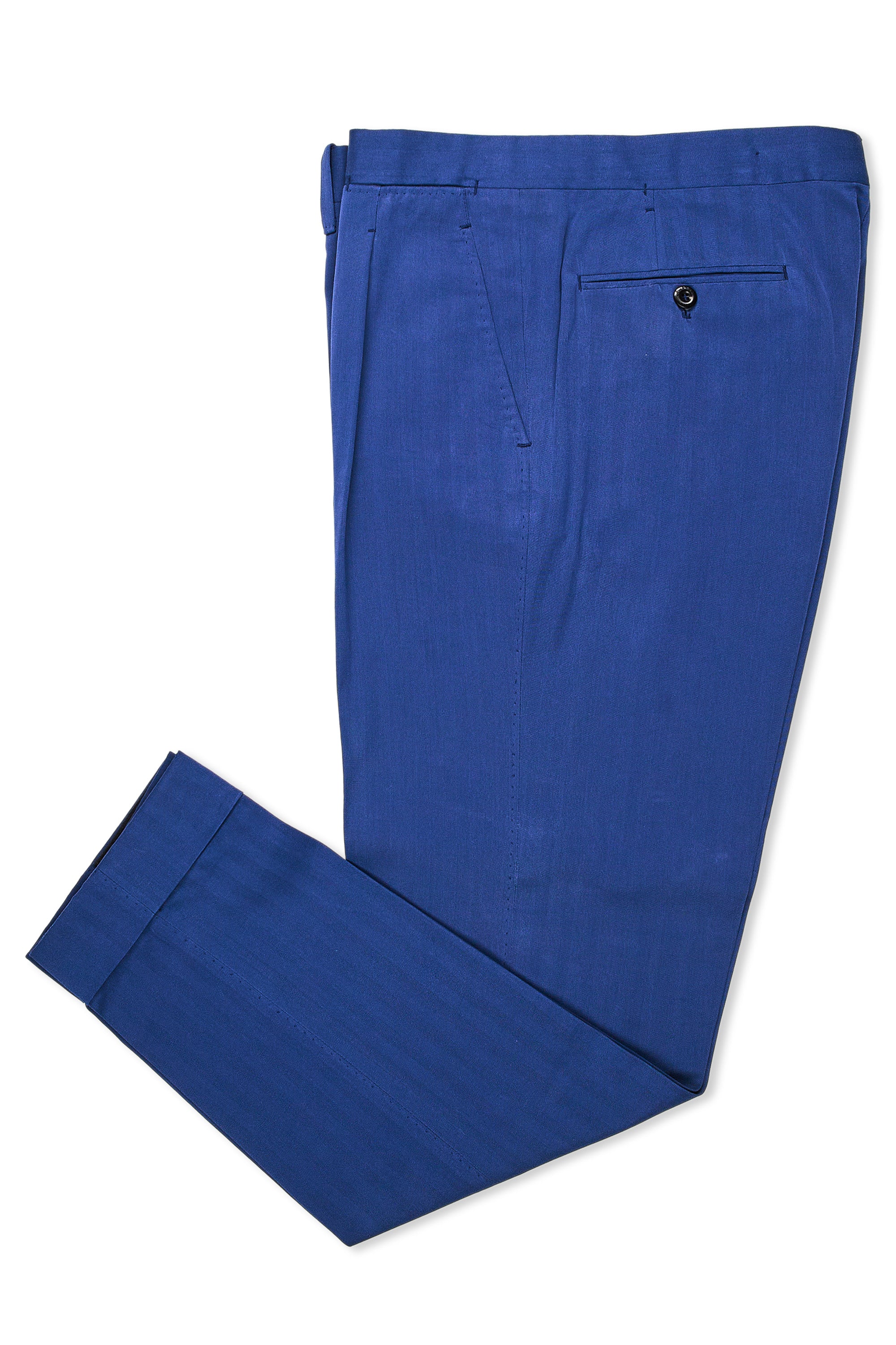 Ambrosi Napoli Blue Herringbone Cotton Trousers MTM