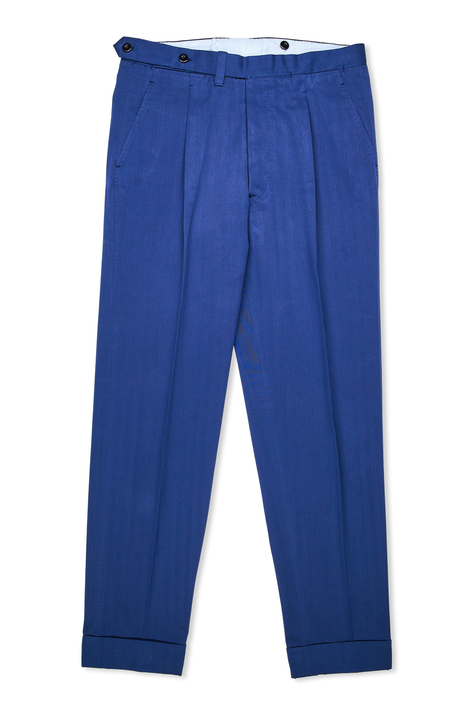 Ambrosi Napoli Blue Herringbone Cotton Trousers MTM