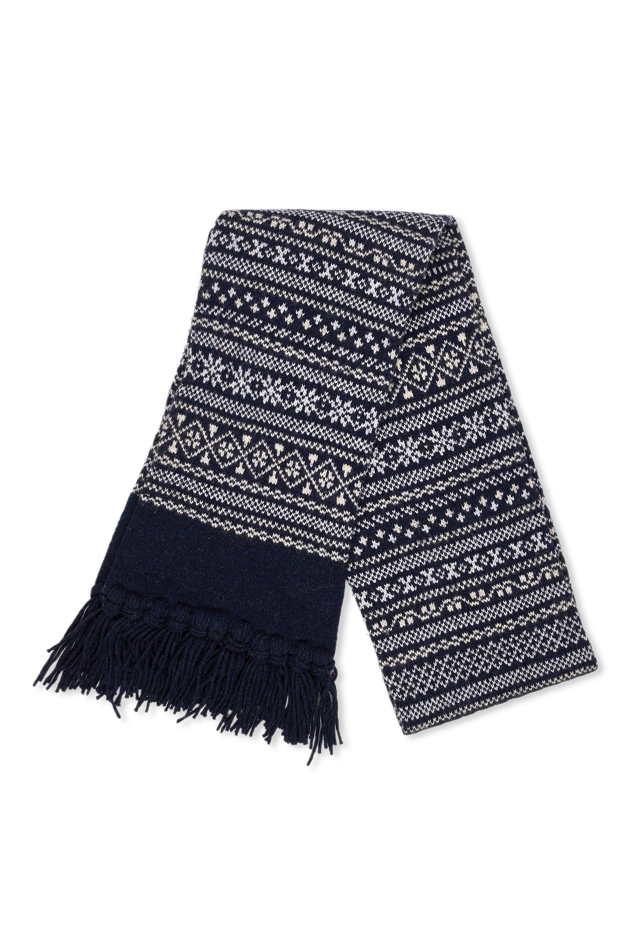 Drake's Navy/White Nordic Pattern Wool Scarf