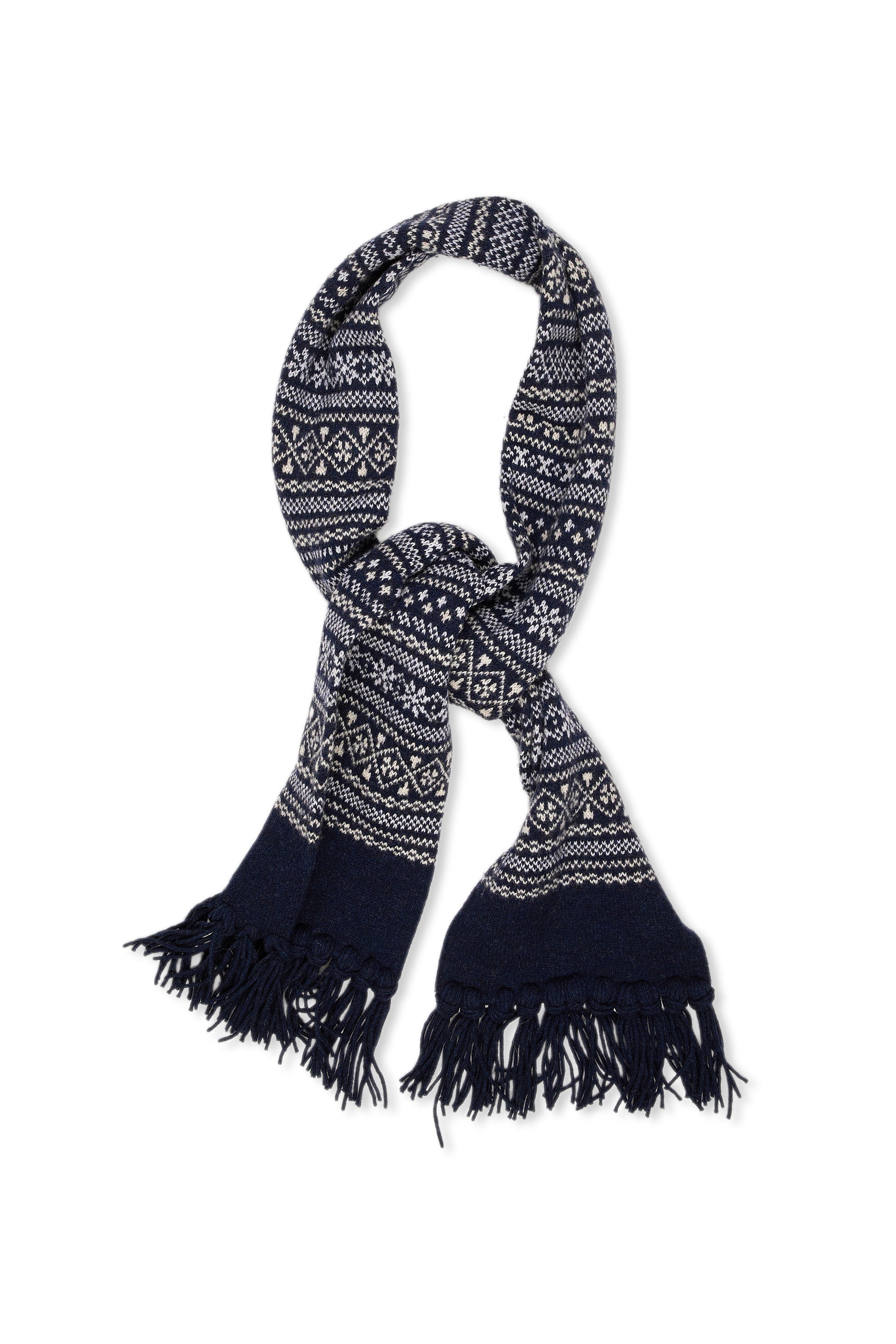 Drake's Navy/White Nordic Pattern Wool Scarf
