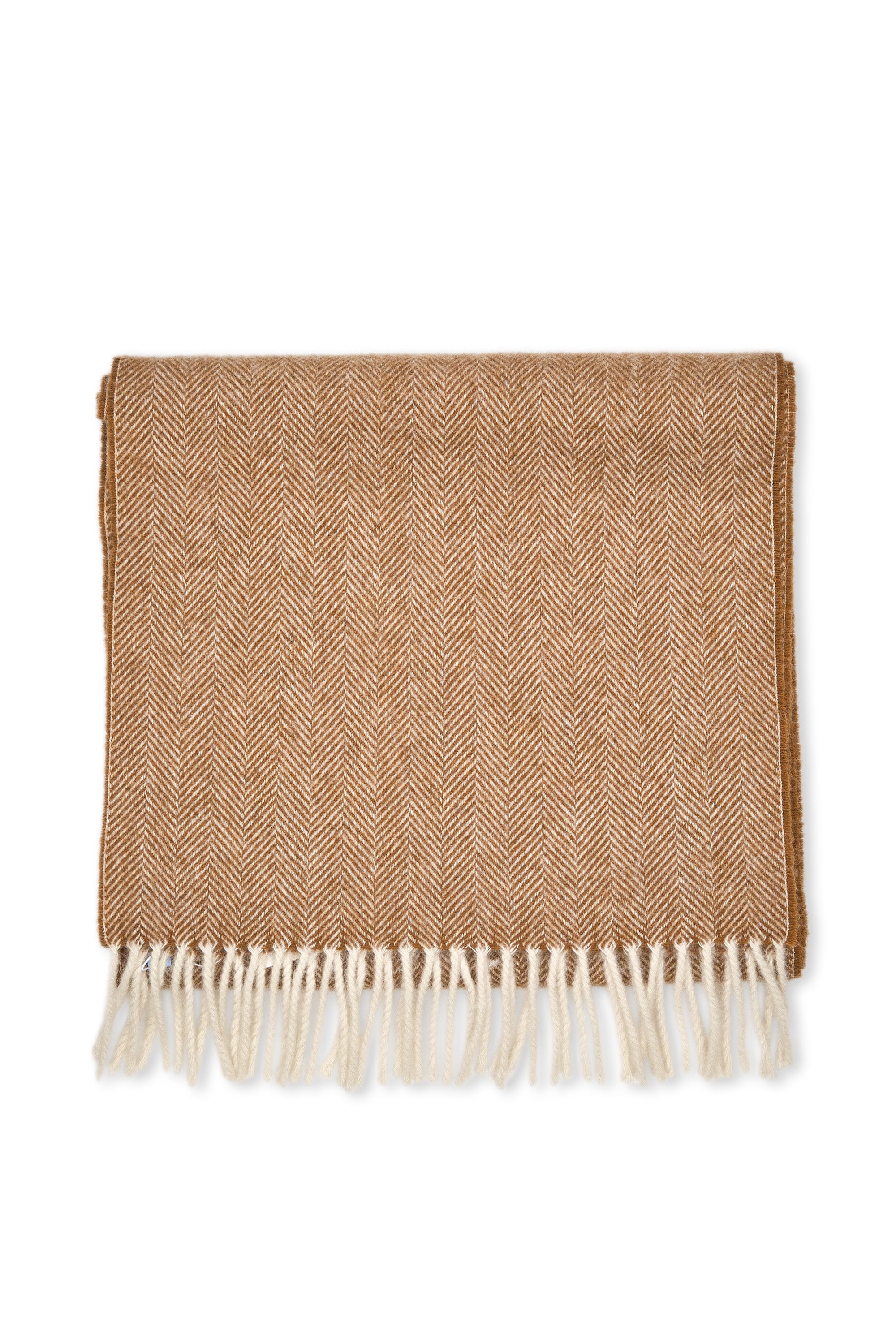 Beige Brown Herringbone Wool/Cashmere Scarf