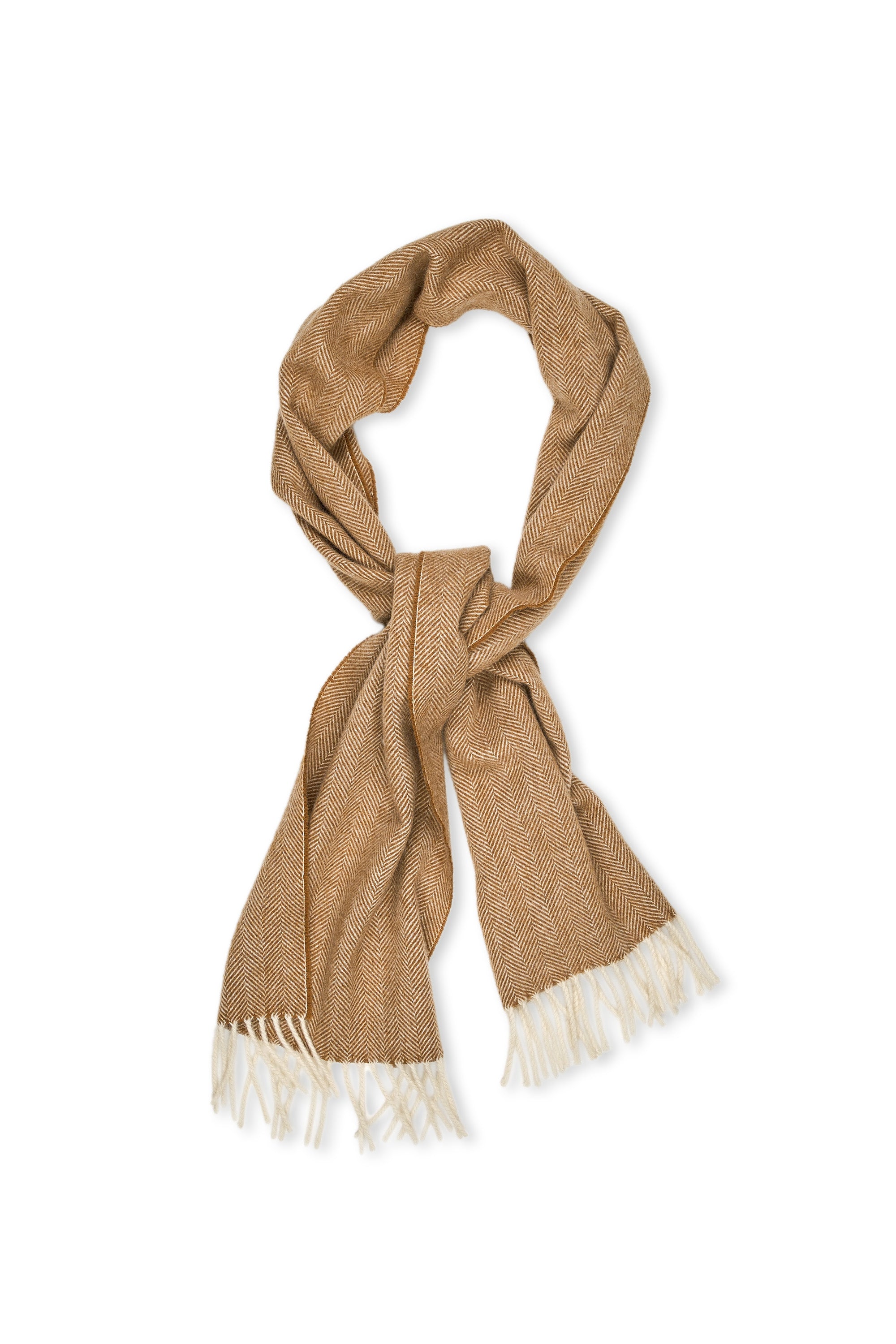 Beige Brown Herringbone Wool/Cashmere Scarf