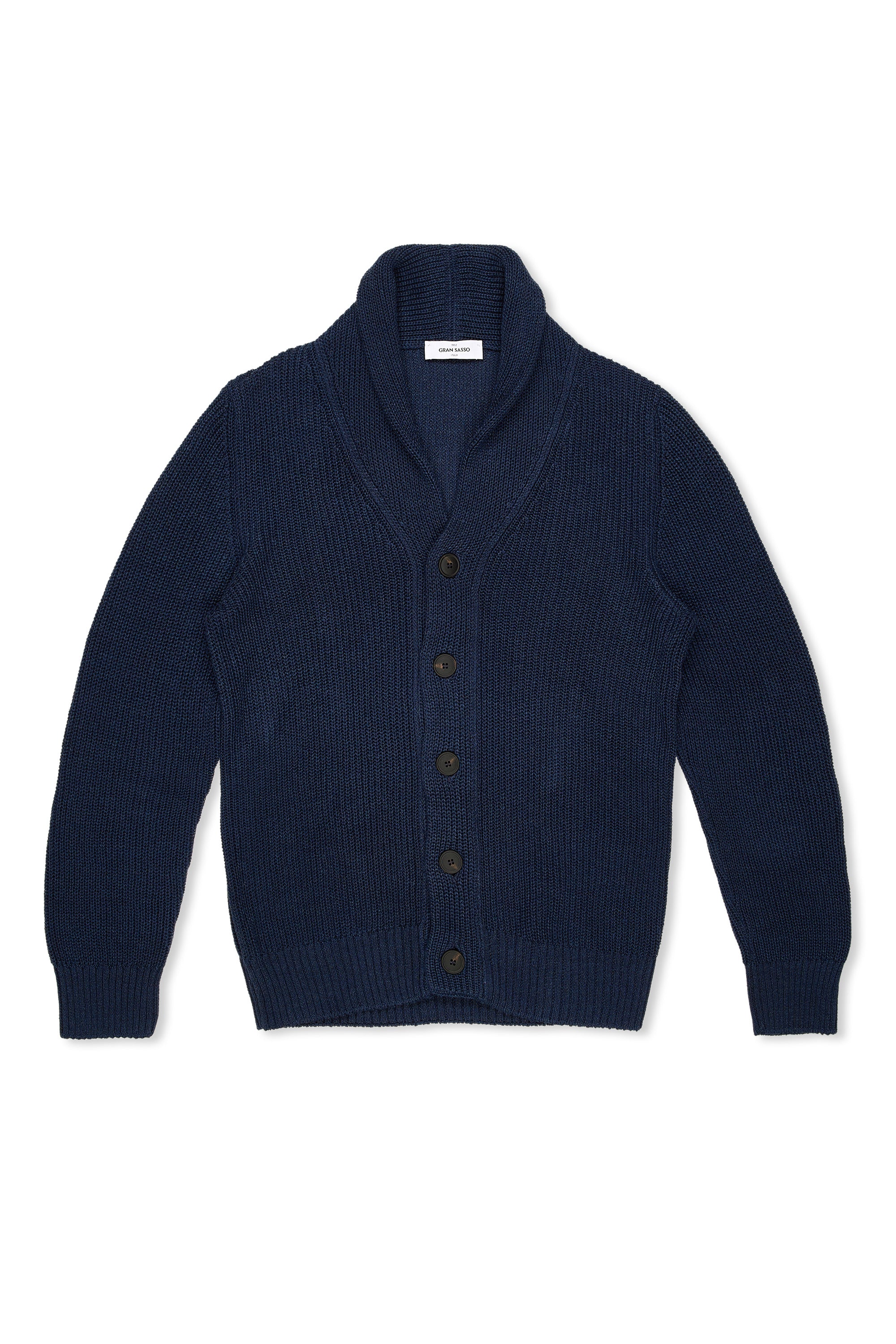 Gran Sasso Blue Linen/Cotton Shawl Collar Cardigan