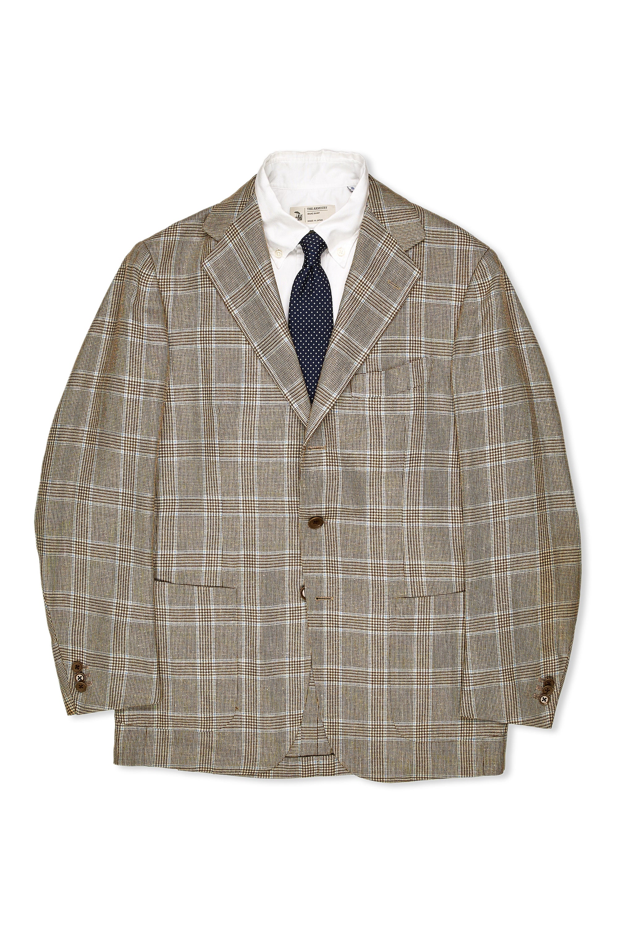Ring Jacket Brown with Light Blue Check Silk/Linen/Wool Sport Coat