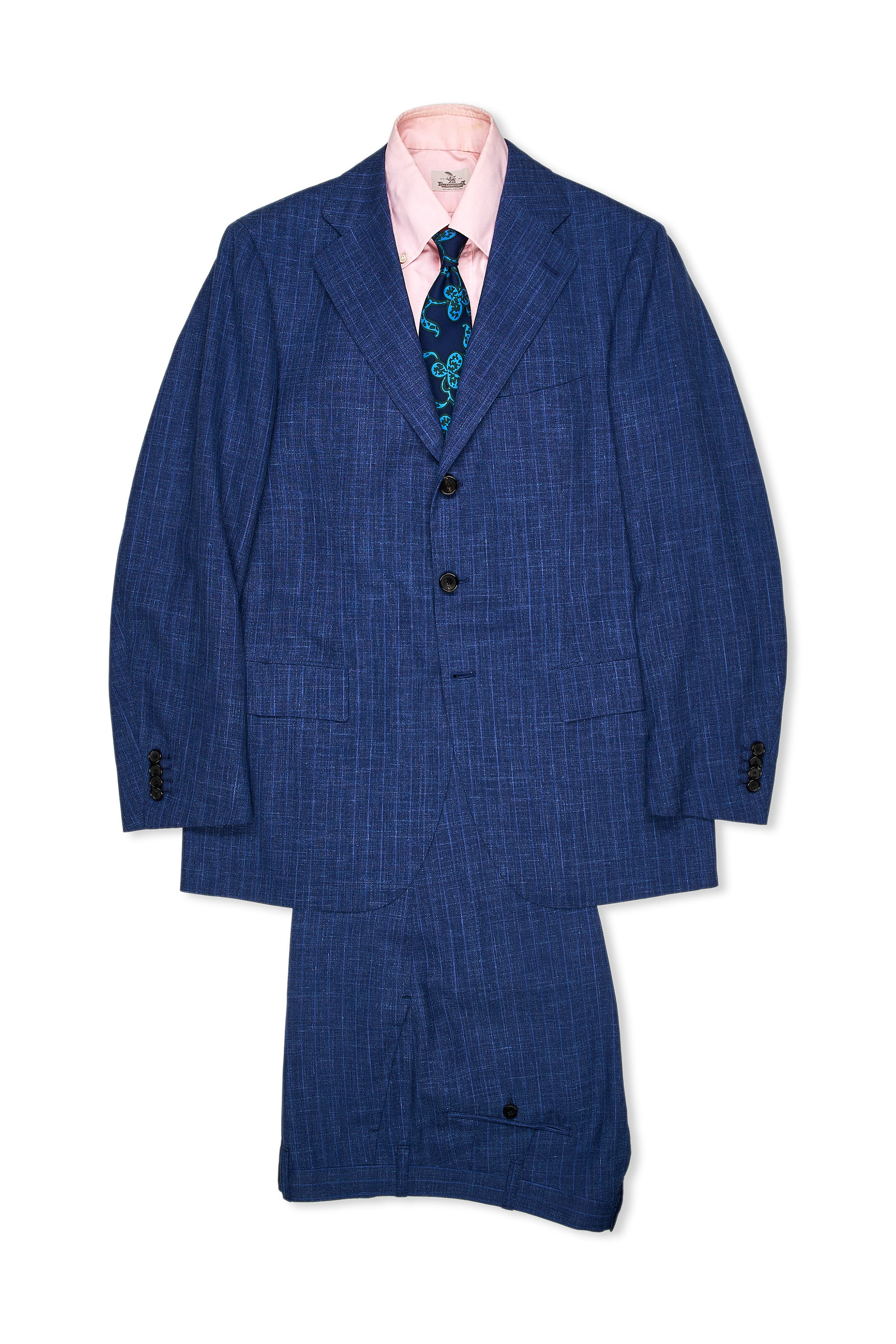 Cesare Attolini Blue Stripe Wool/Silk/Linen Suit