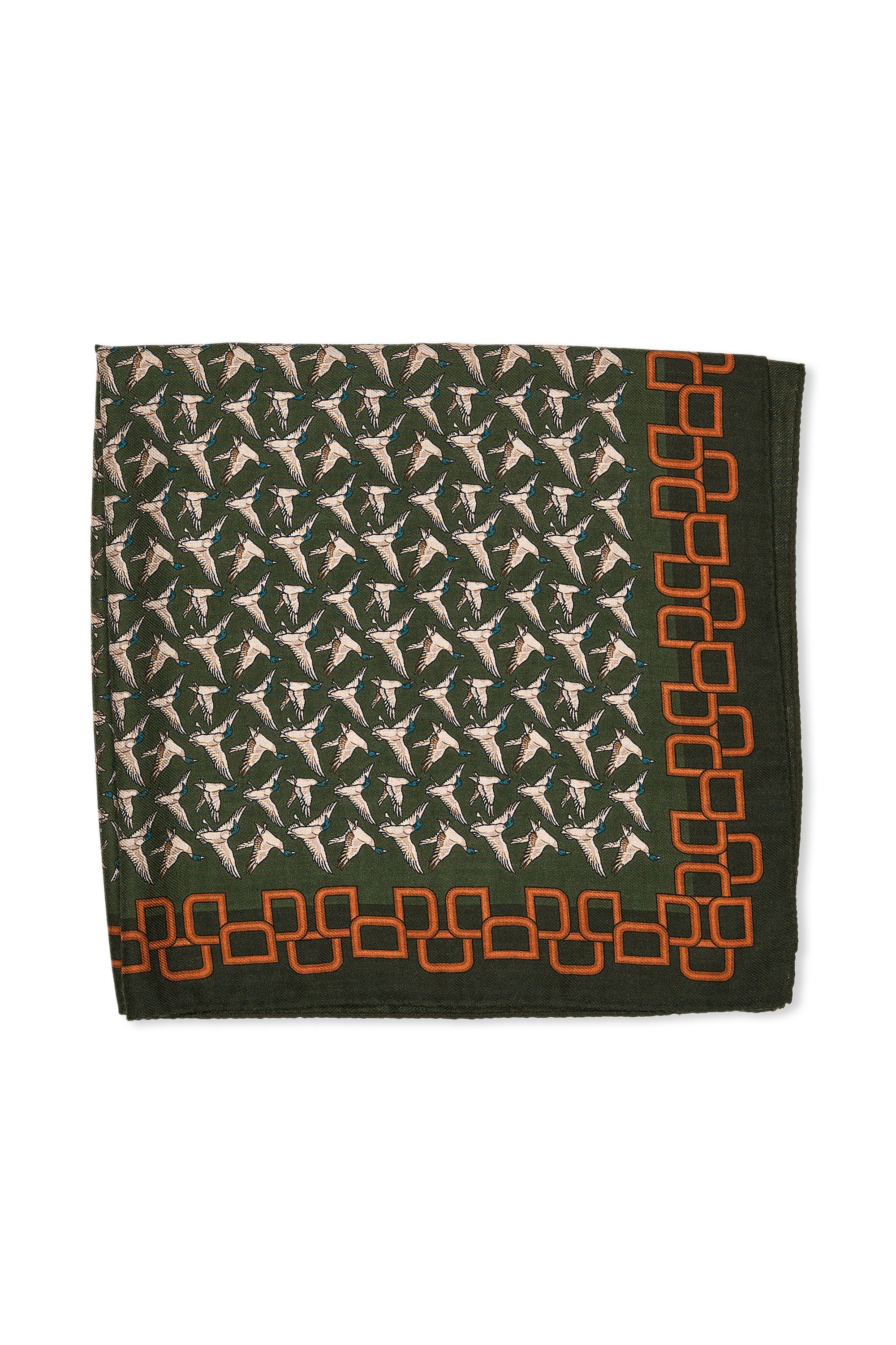 Vincenzo Miozza Olive/Orange/Beige Wild Duck Pattern Cashmere/Silk Scarf