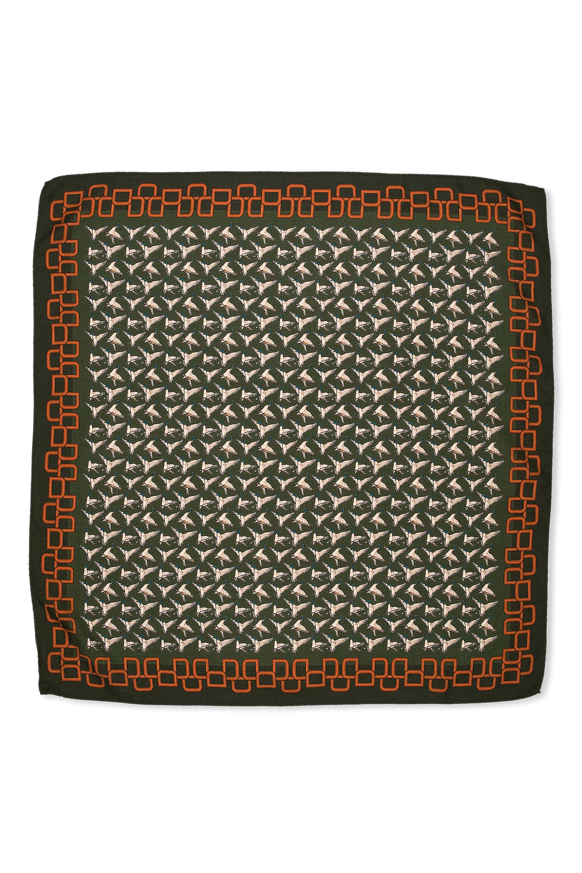 Vincenzo Miozza Olive/Orange/Beige Wild Duck Pattern Cashmere/Silk Scarf