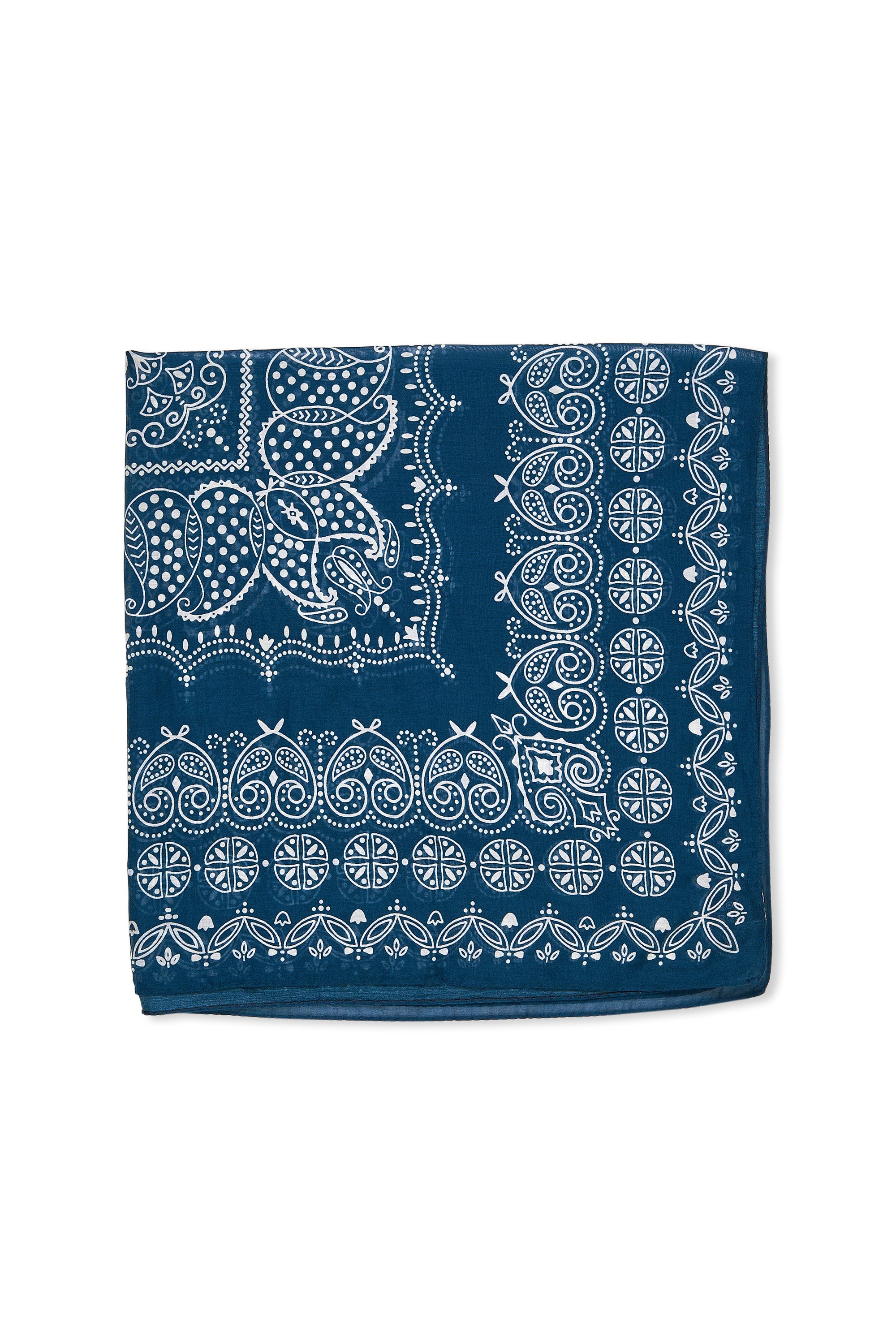 Drake's Blue/White Paisley Pattern Cotton/Silk Scarf