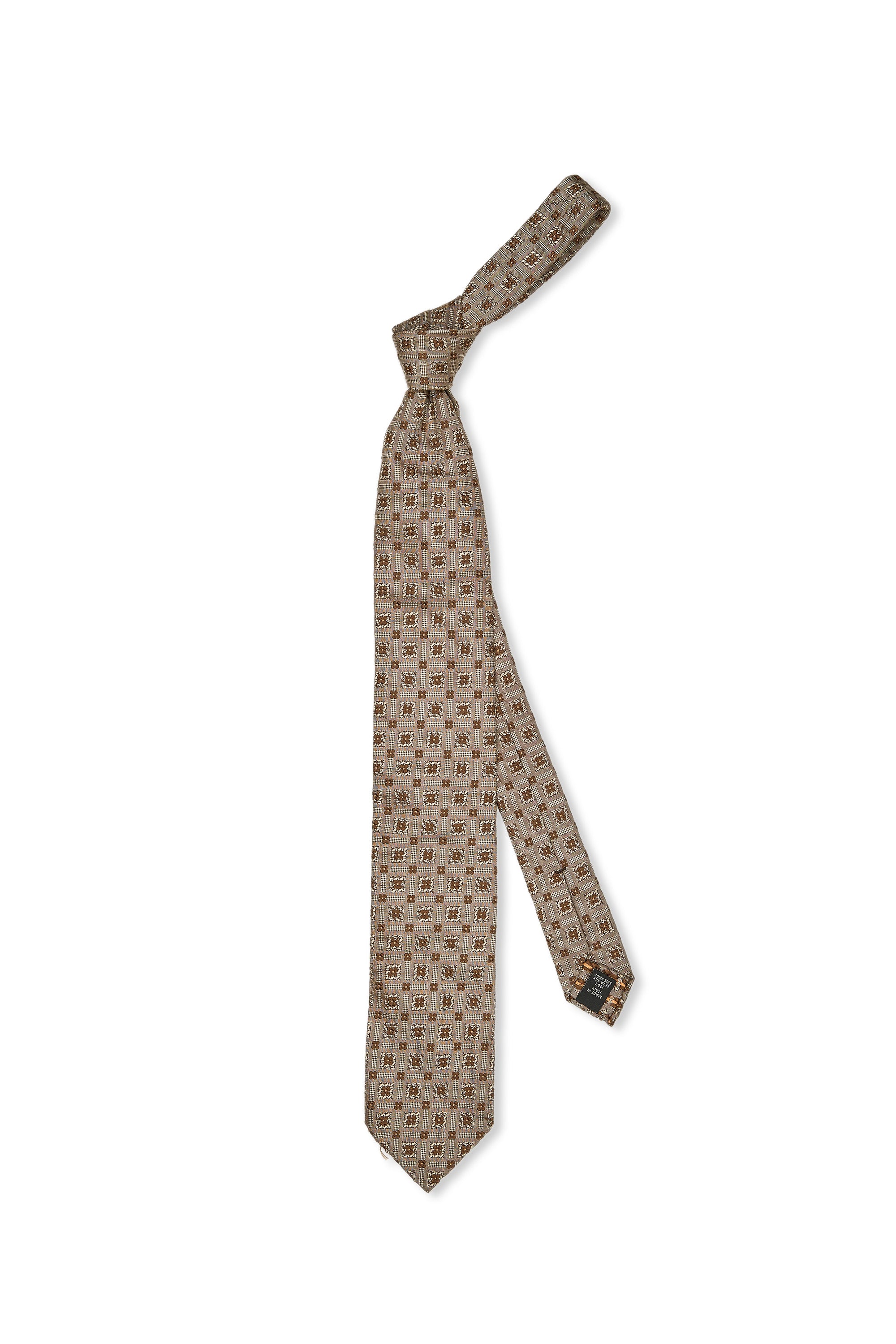 Seven Fold Brown/Beige Flower Pattern Silk Tie