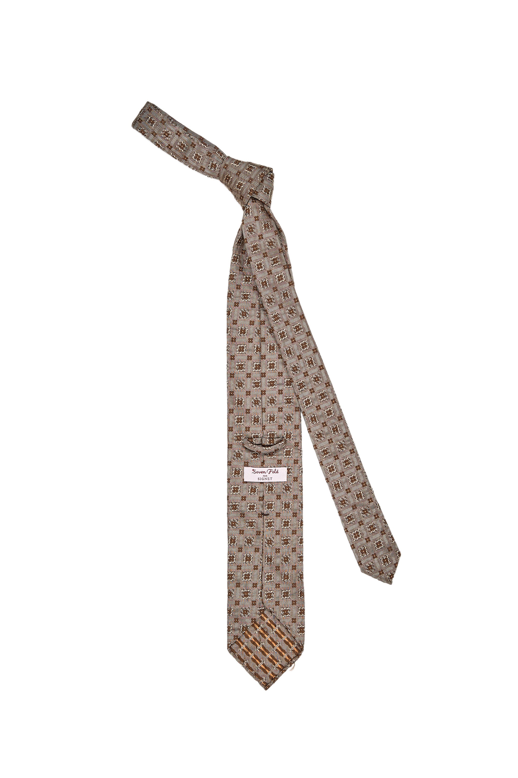 Seven Fold Brown/Beige Flower Pattern Silk Tie