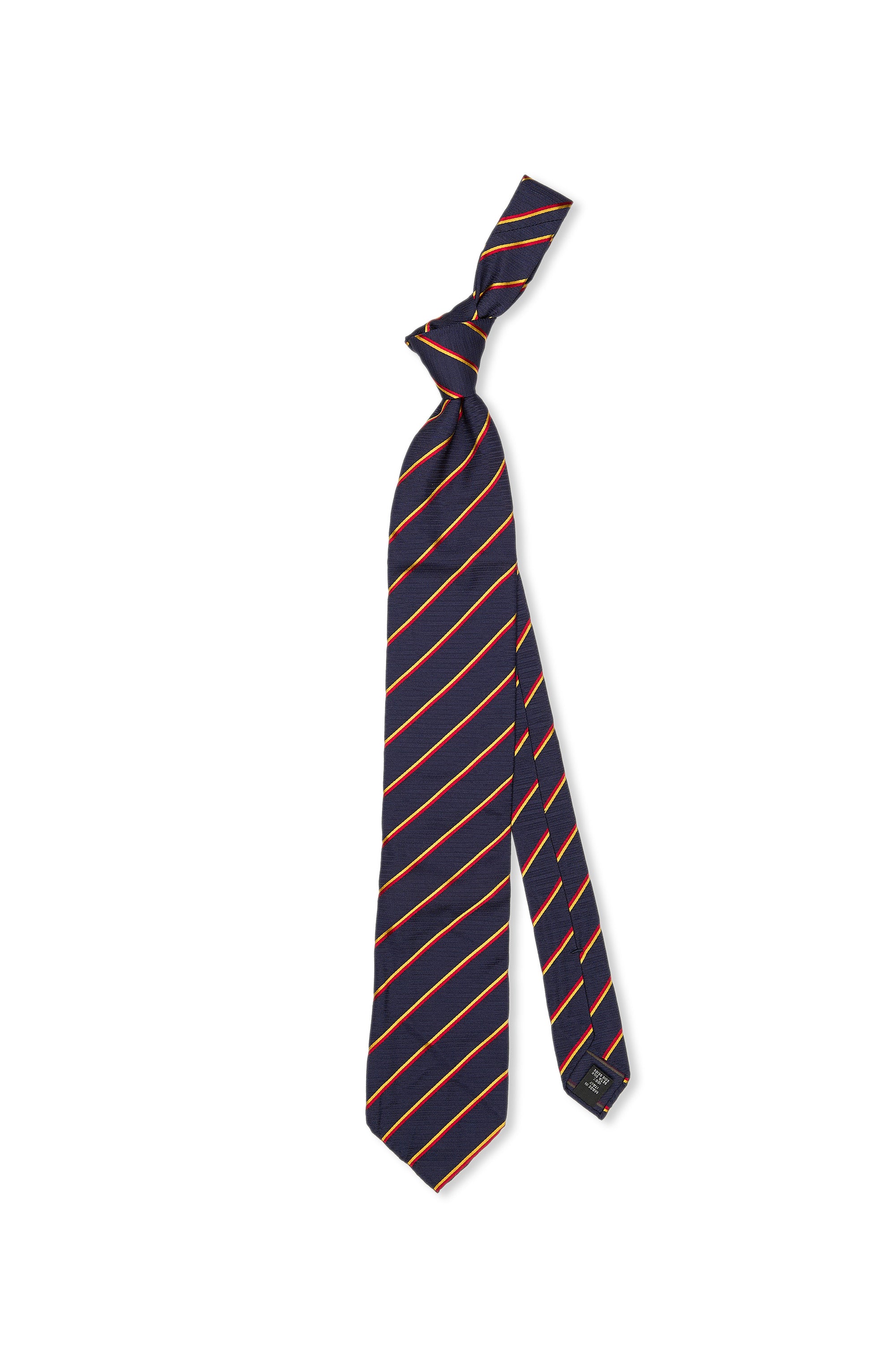 Seven Fold Navy with Yellow/Red Stripe Silk Tie