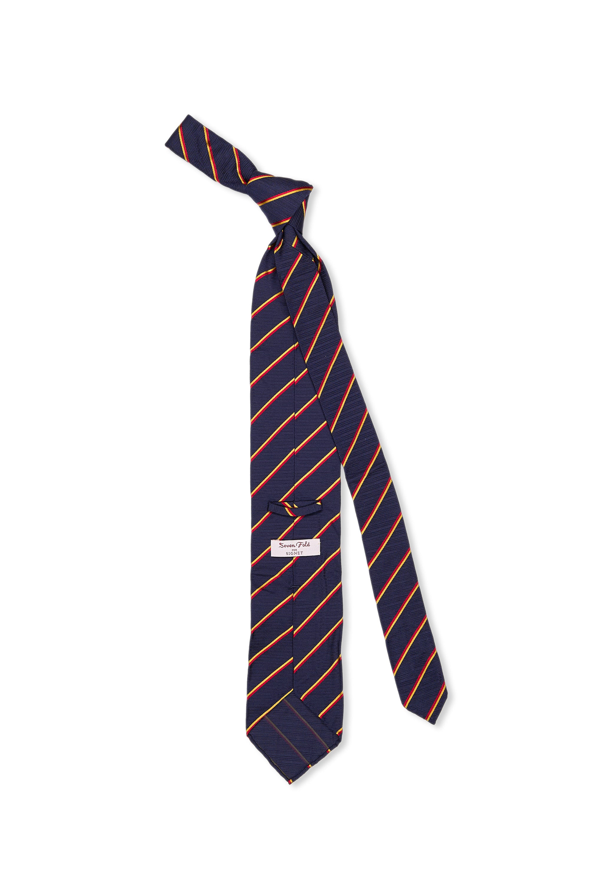 Seven Fold Navy with Yellow/Red Stripe Silk Tie