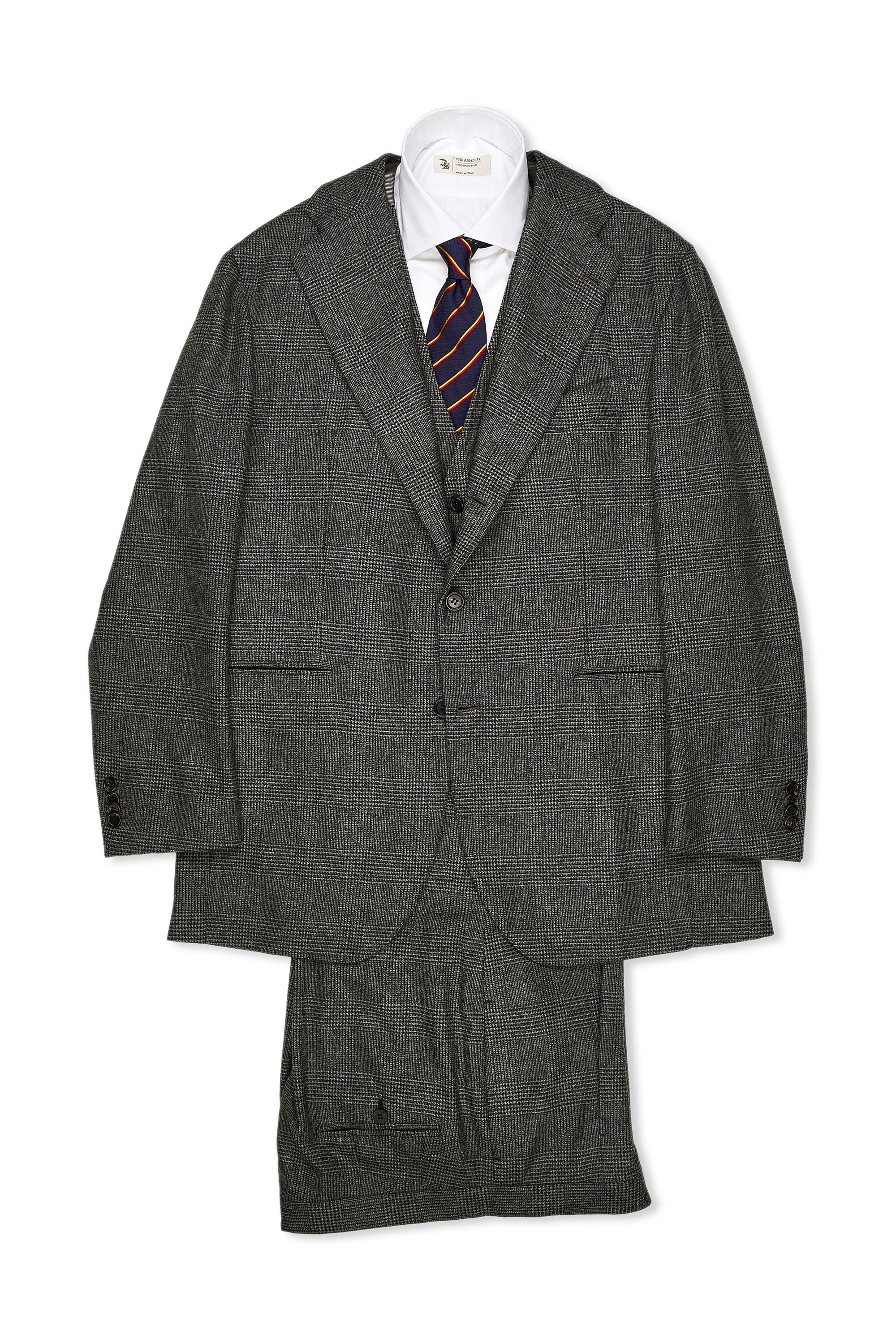 Orazio Luciano Black/Grey Check Flannel Wool 3 Piece Suit