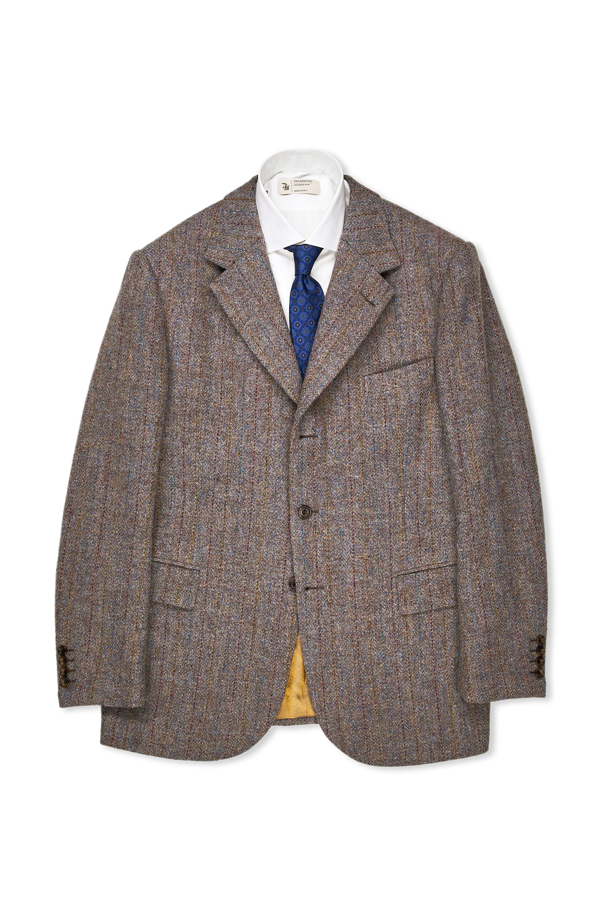 Fumiya Hirano Lilac Gray with Mustard/Blue/Purple Stripe Harris Tweed Wool Sport Coat Bespoke