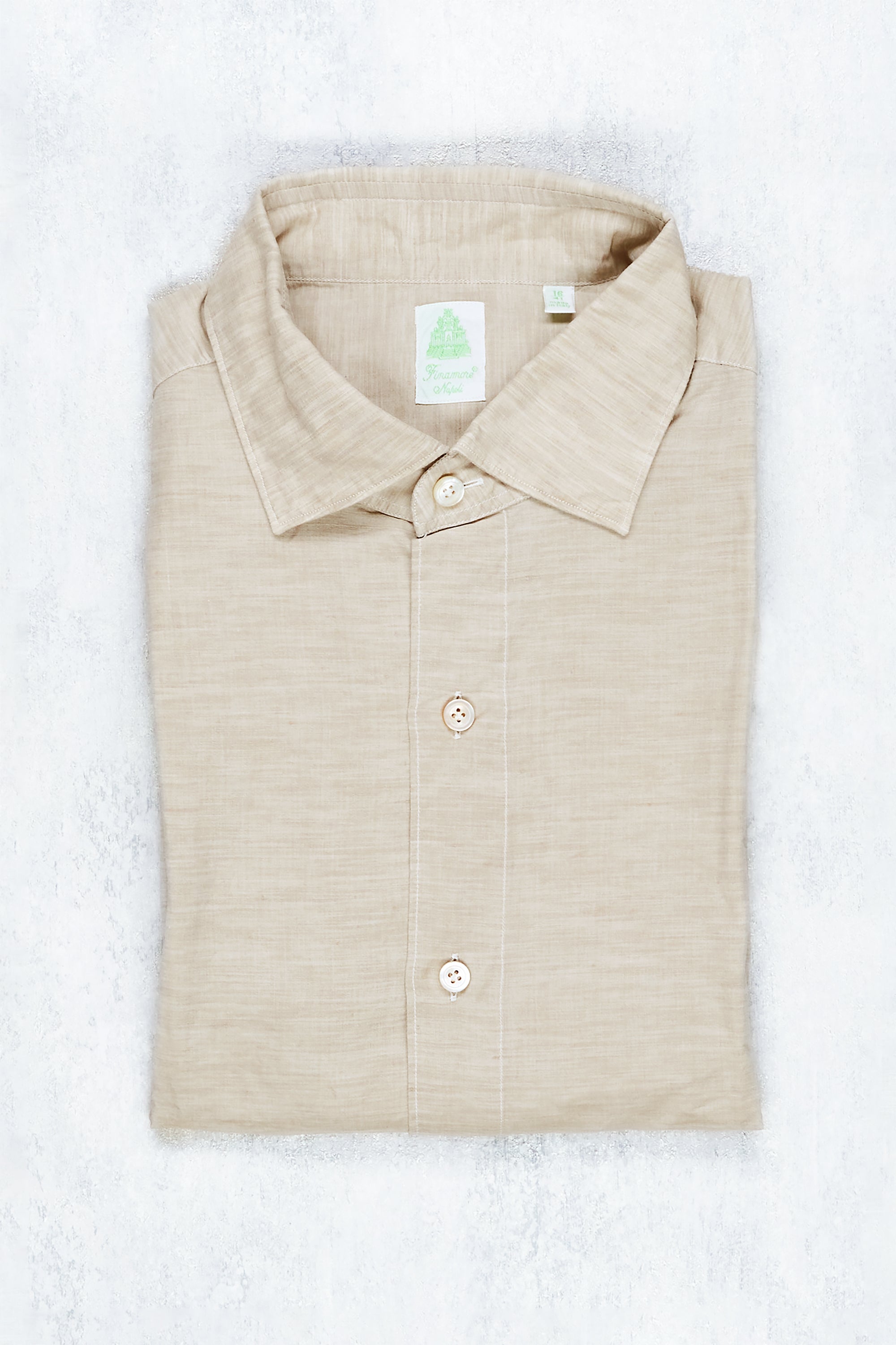 Finamore Stone Cotton/Linen Spread Collar Sport Shirt