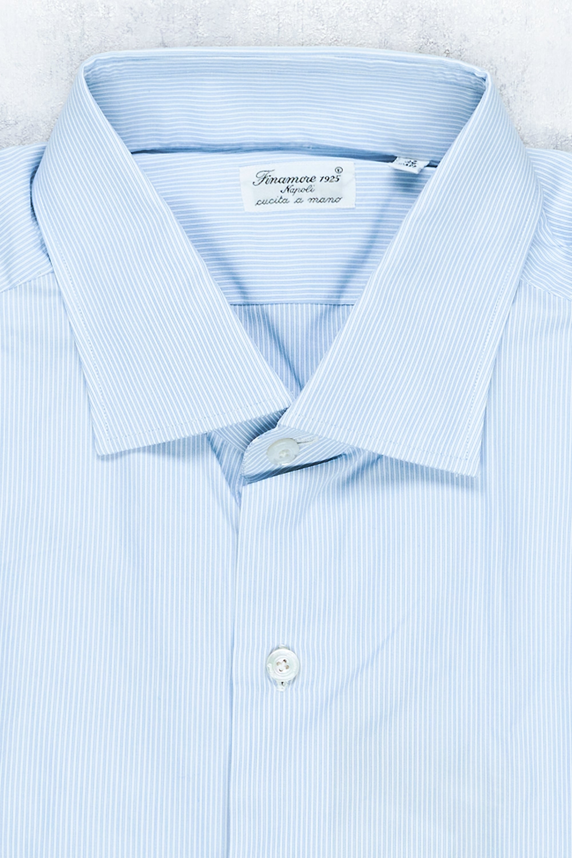 Finamore Blue Stripe Cotton Spread Collar Dress Shirt
