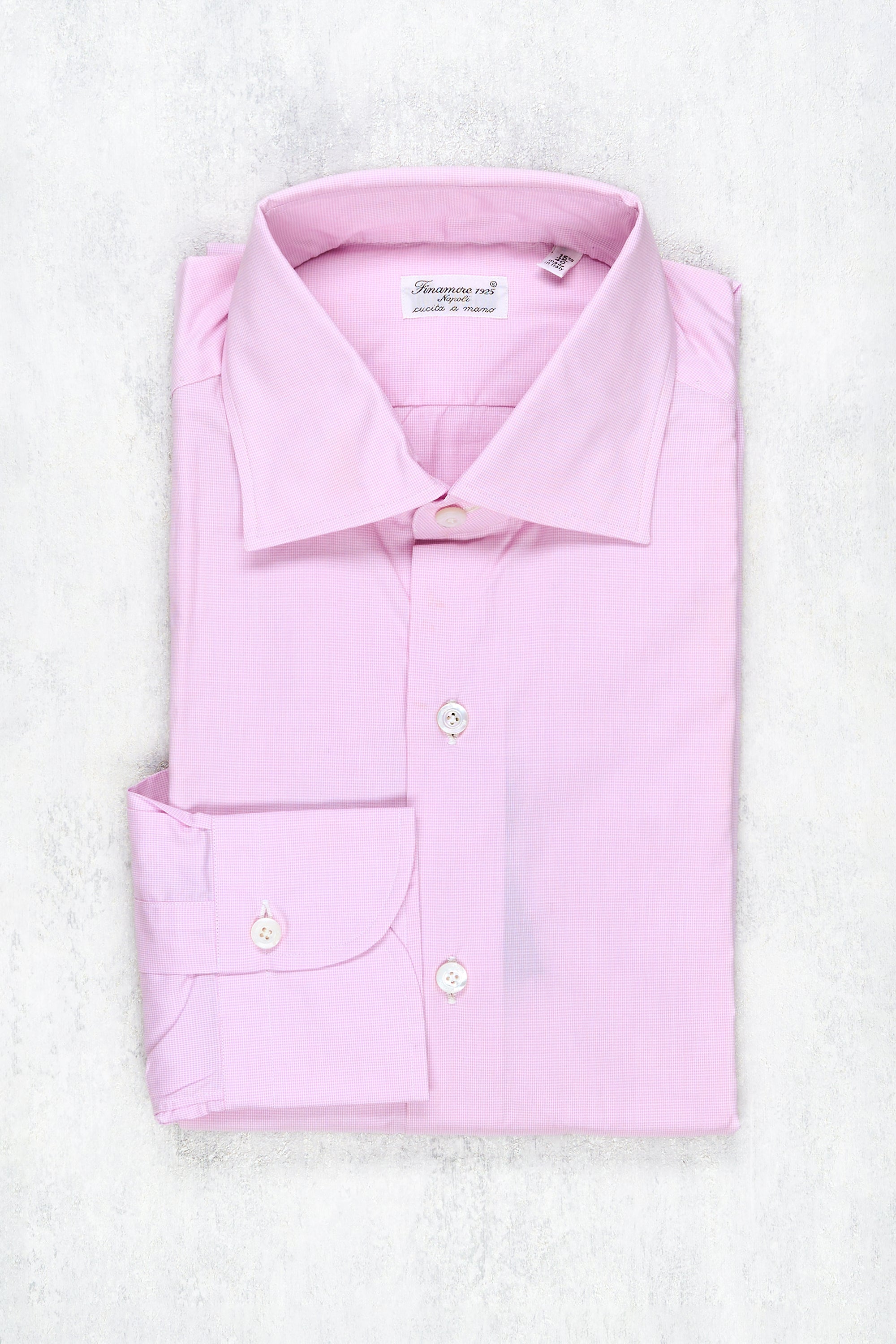 Finamore Pink Pinchecks Cotton Spread Collar Dress Shirt