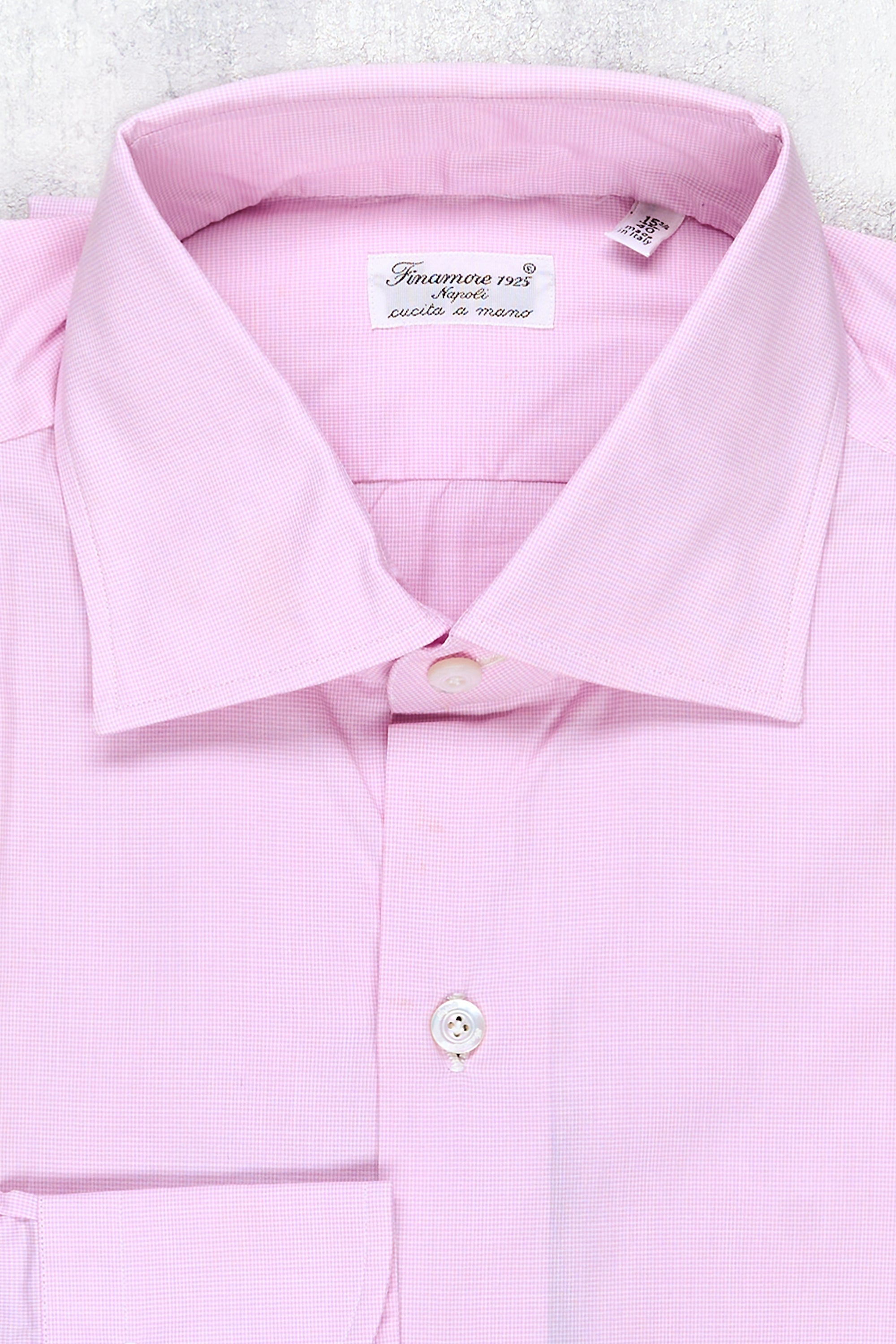 Finamore Pink Pinchecks Cotton Spread Collar Dress Shirt