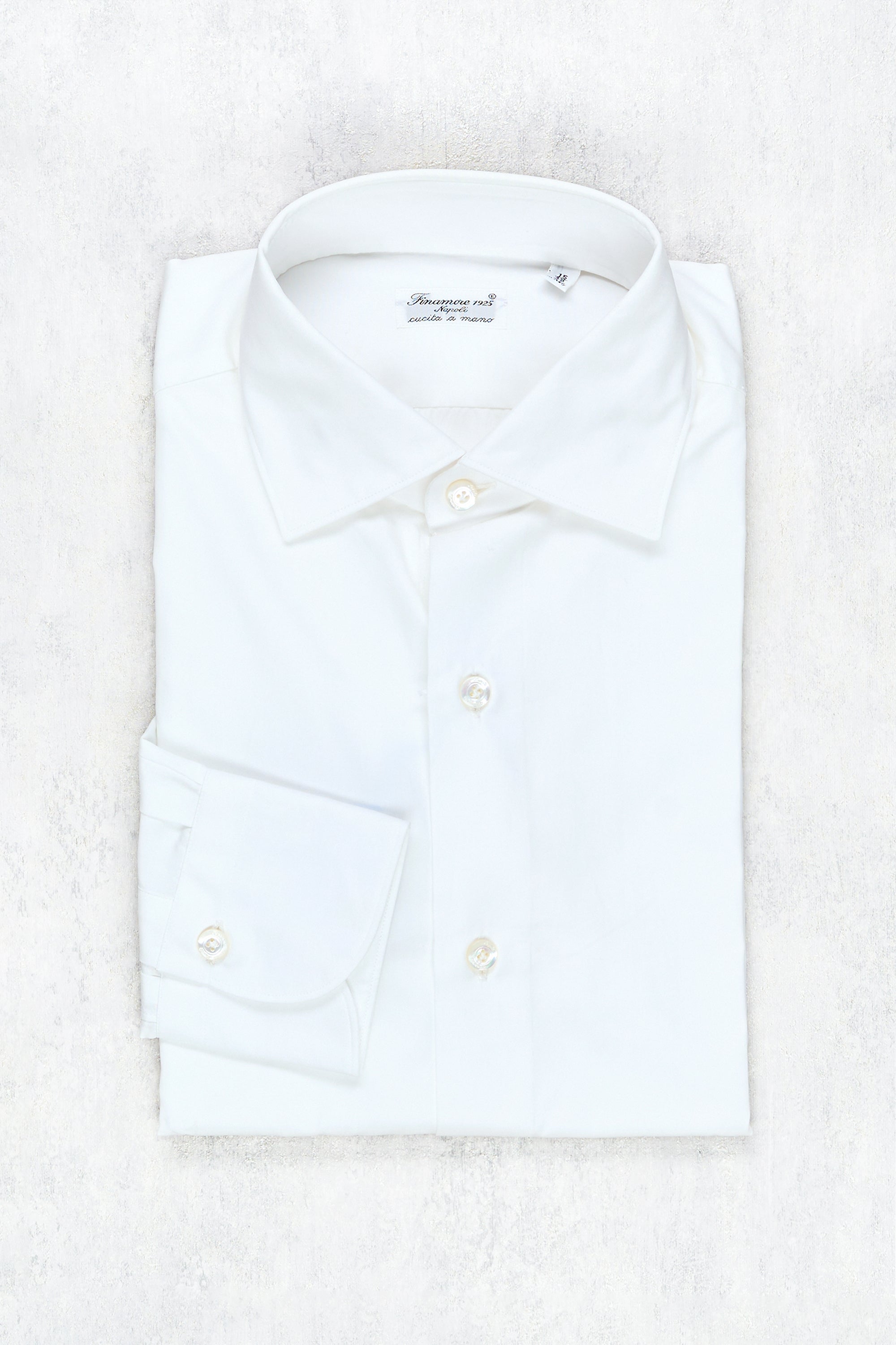 Finamore White Cotton Spread Collar Dress Shirt