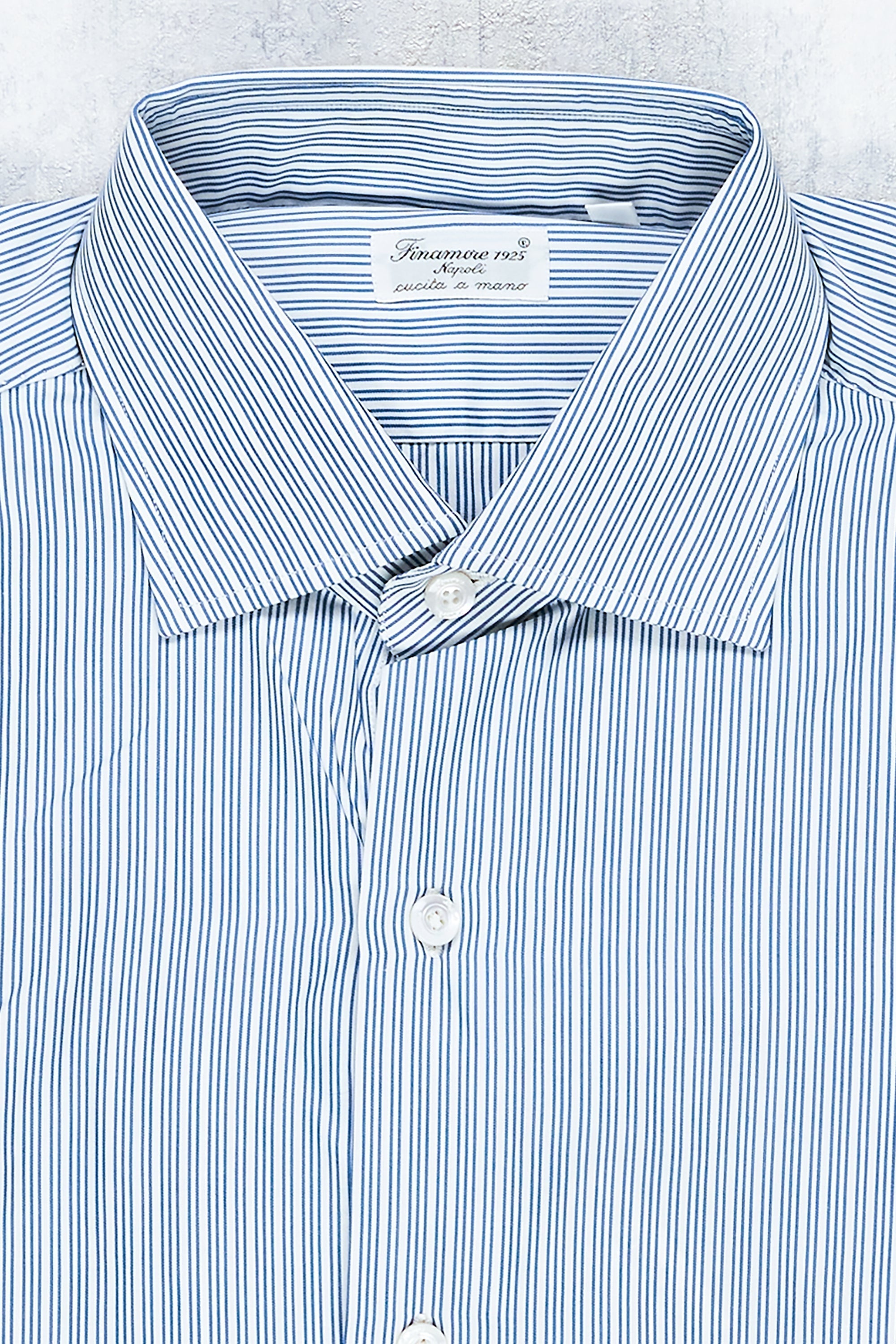 Finamore Double-Triple Blue Stripe Cotton Spread Collar Dress Shirt