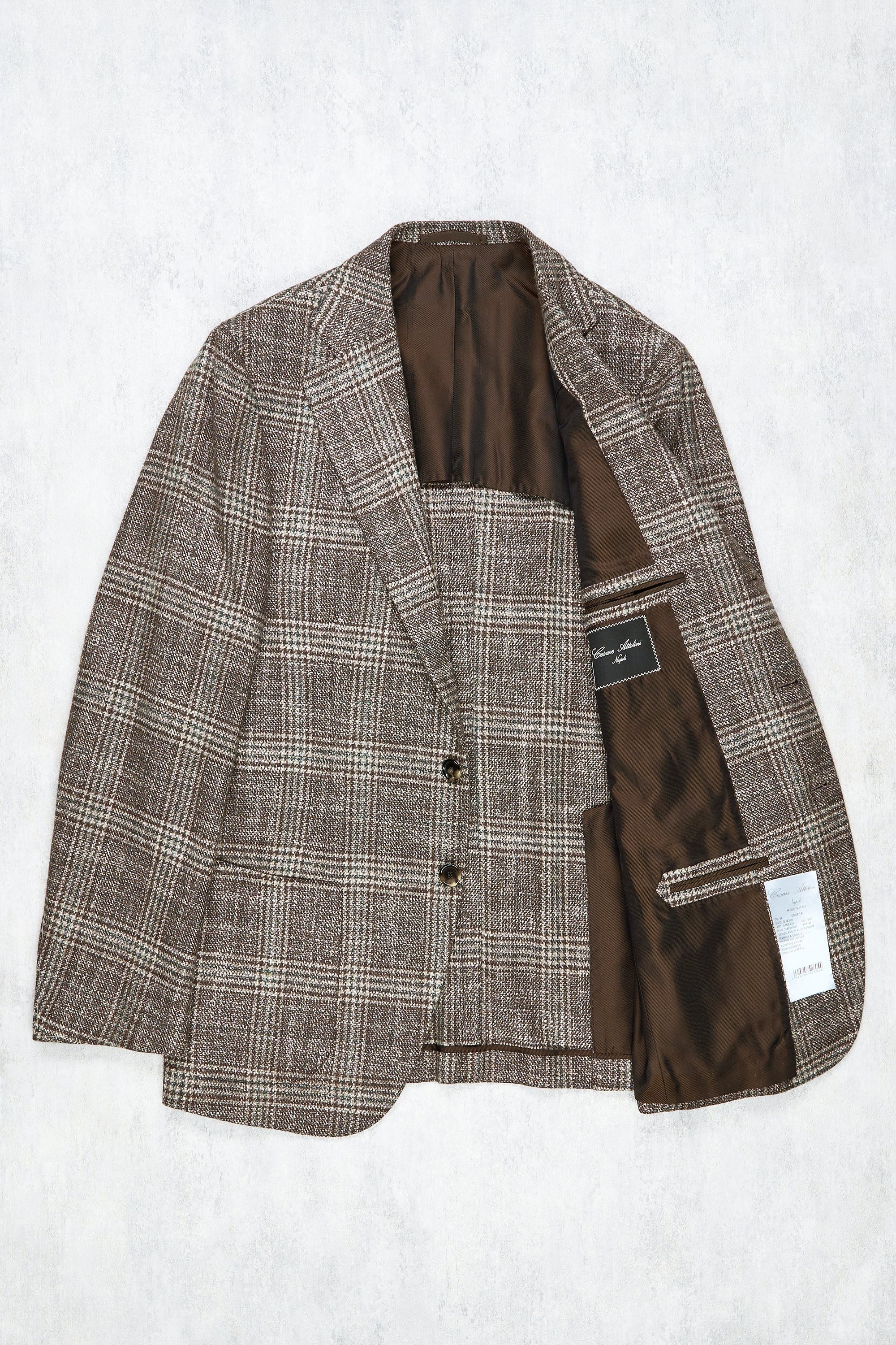 Cesare Attolini Brown with Green Check Wool/Silk Sport Coat