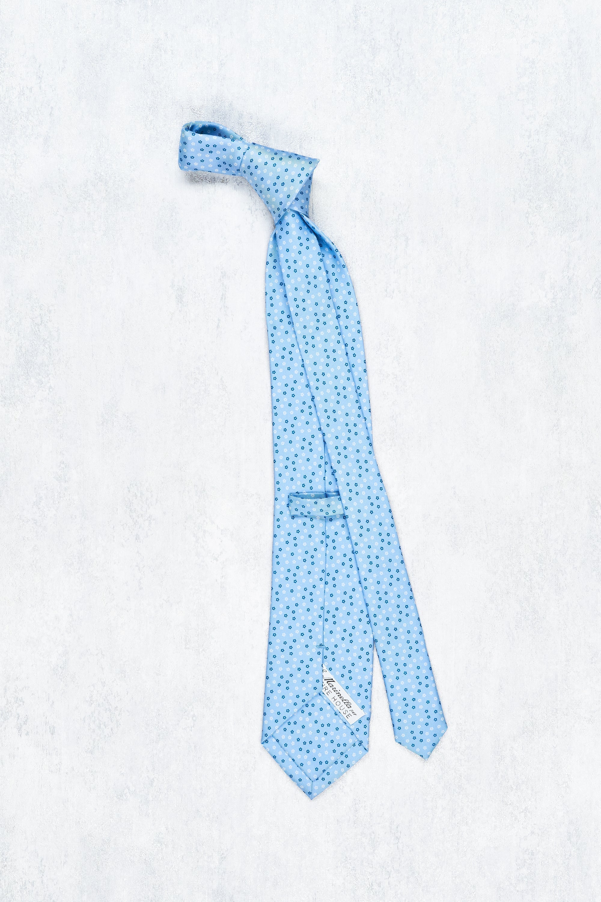 E. Marinella Light Blue with White/Blue Flower 3-Fold Silk Tie
